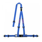 The blue Sparco Martini Racing 2 Inch 3-Point Dual Release Street Harness.