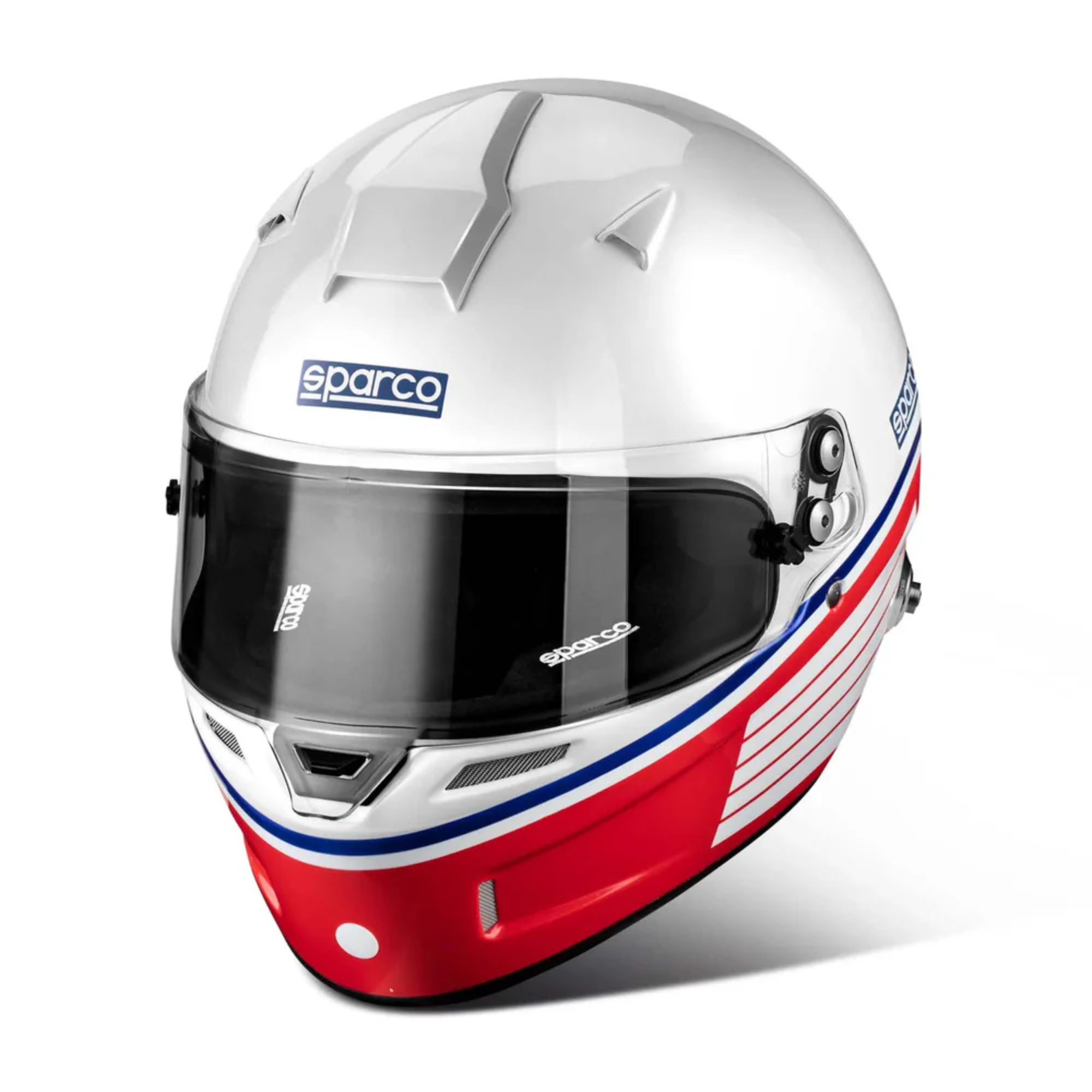 The white, red and blue Sparco Martini Racing RF-5W SA2020 Helmet from Sparco.