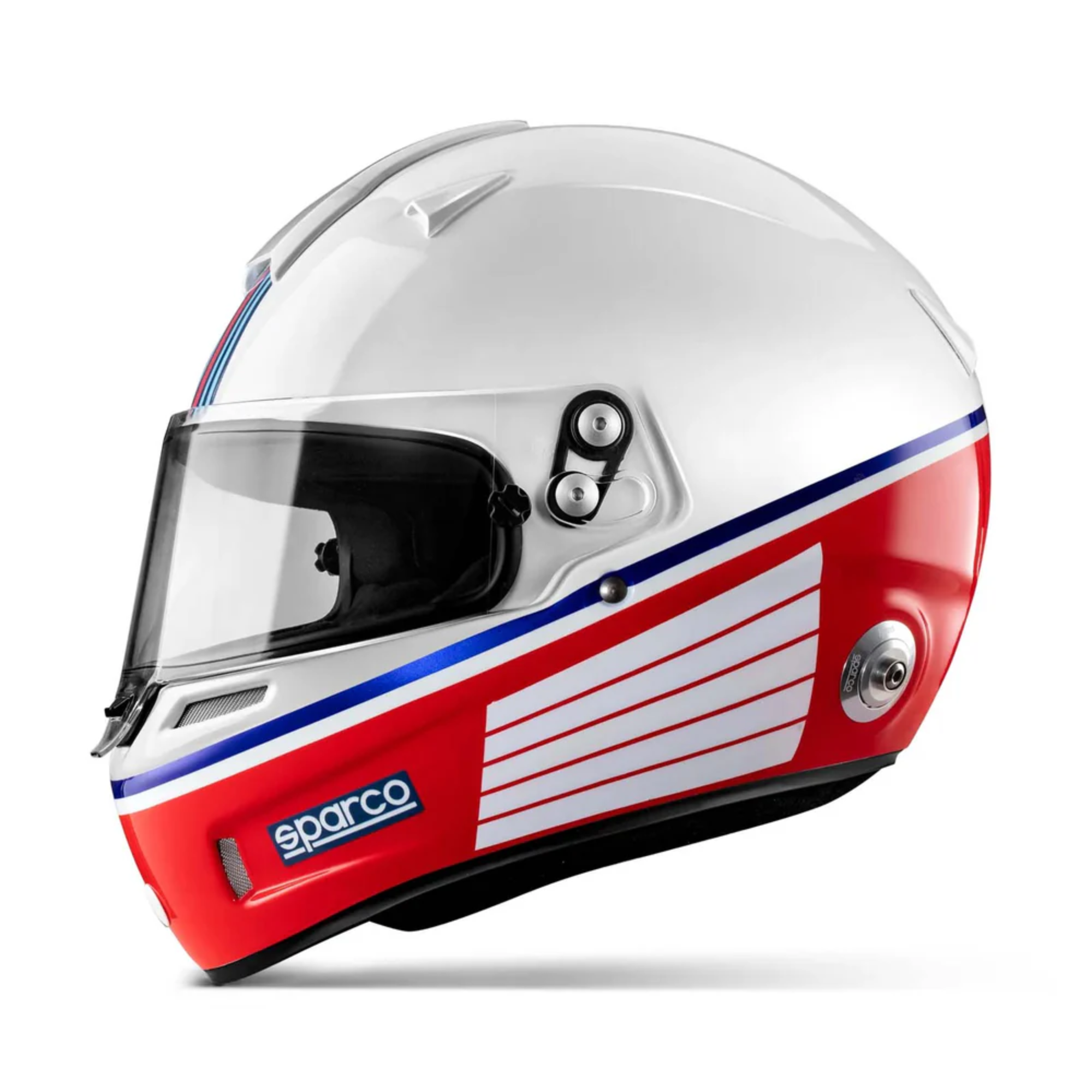 The side of the Sparco Martini Racing Stripes RF-5W SA2020 Helmet from Sparco.