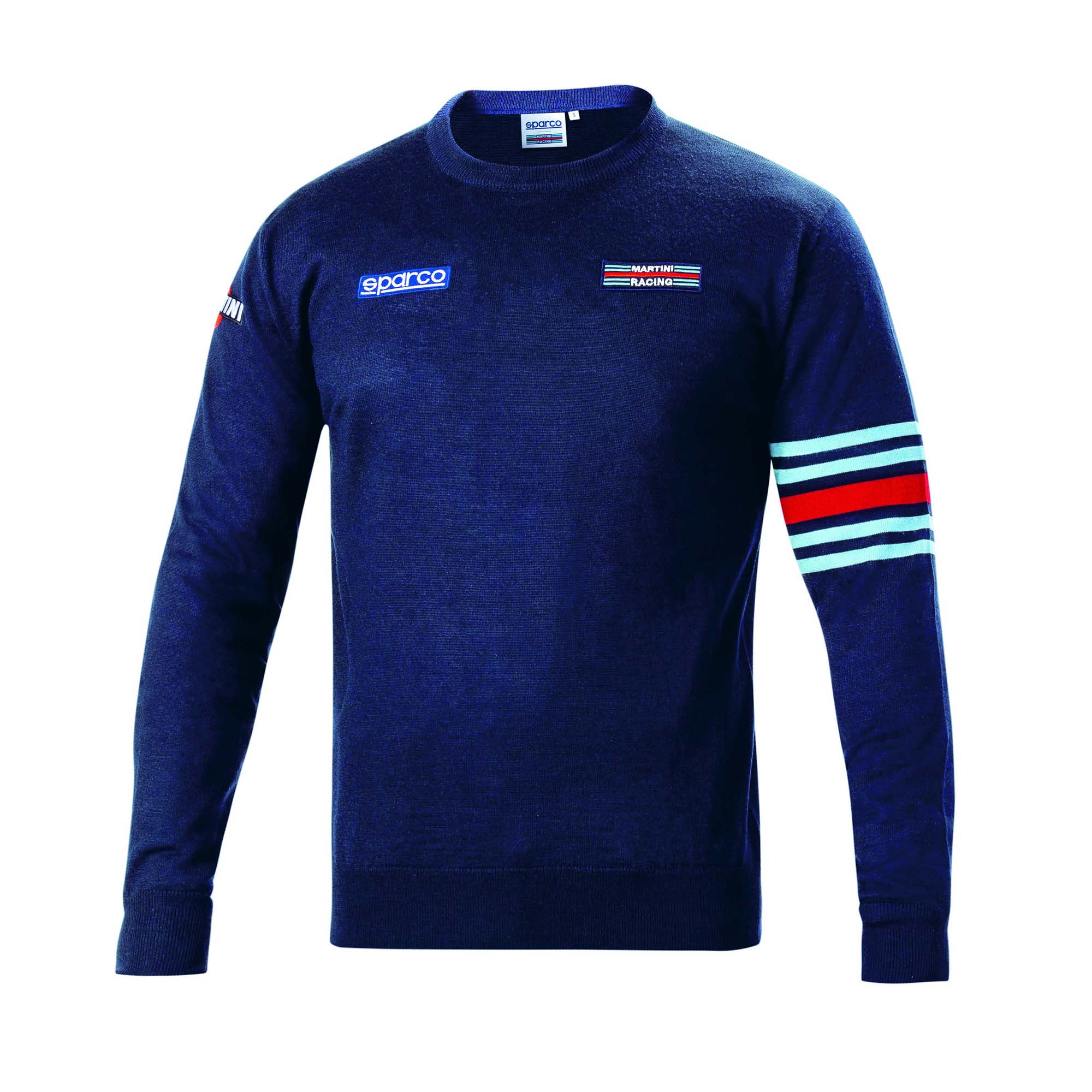The front of the navy Sparco Martini Racing Wool Crewneck Sweater.