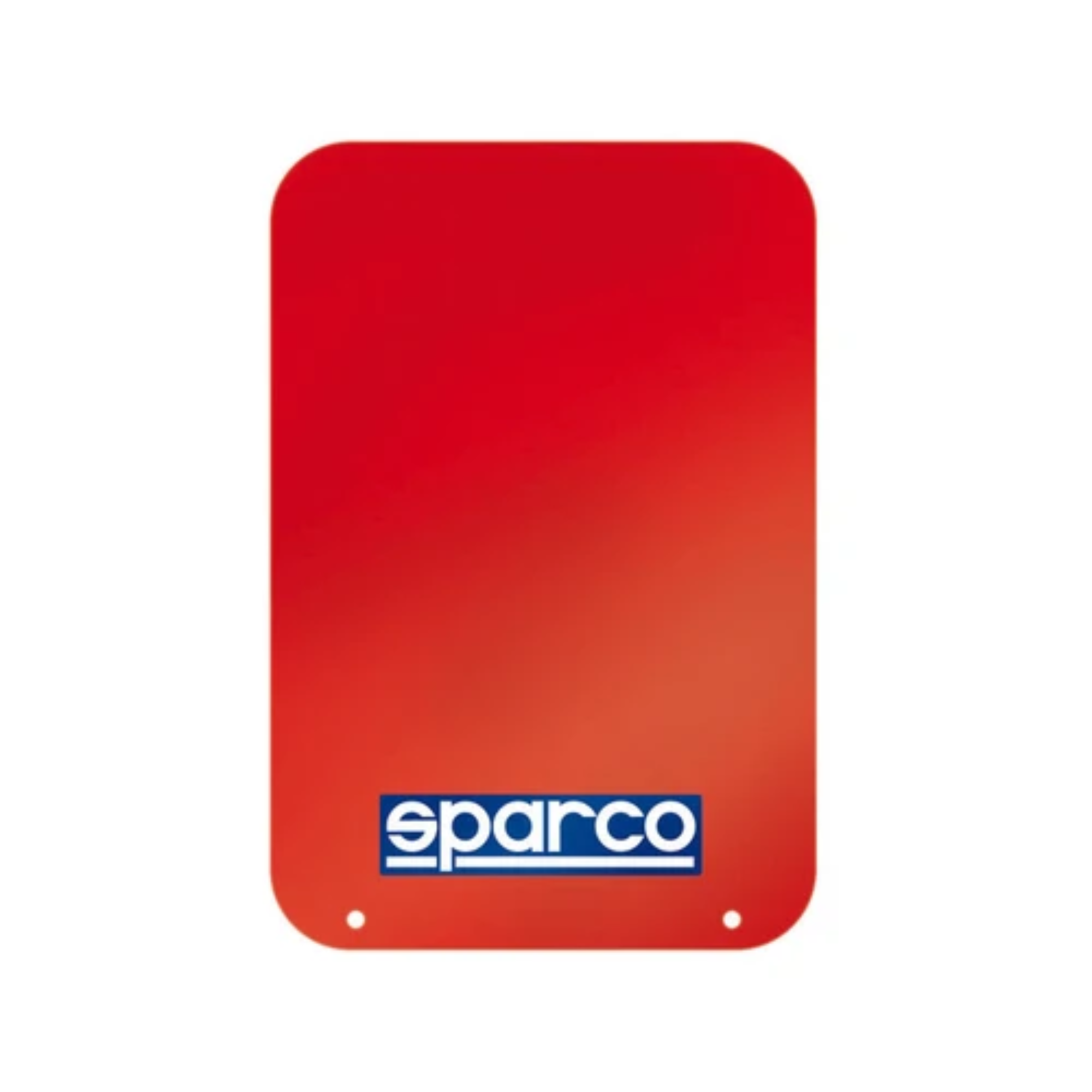 The blue Sparco Mud Flaps, a red rectangular plate with the 'Sparco' logo on it. Comes in a set of two.