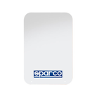 The blue Sparco Mud Flaps, a white rectangular plate with the 'Sparco' logo on it. Comes in a set of two.