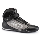 The black and silver Sparco Omega KB-6 Karting Shoe from Sparco from an angle.