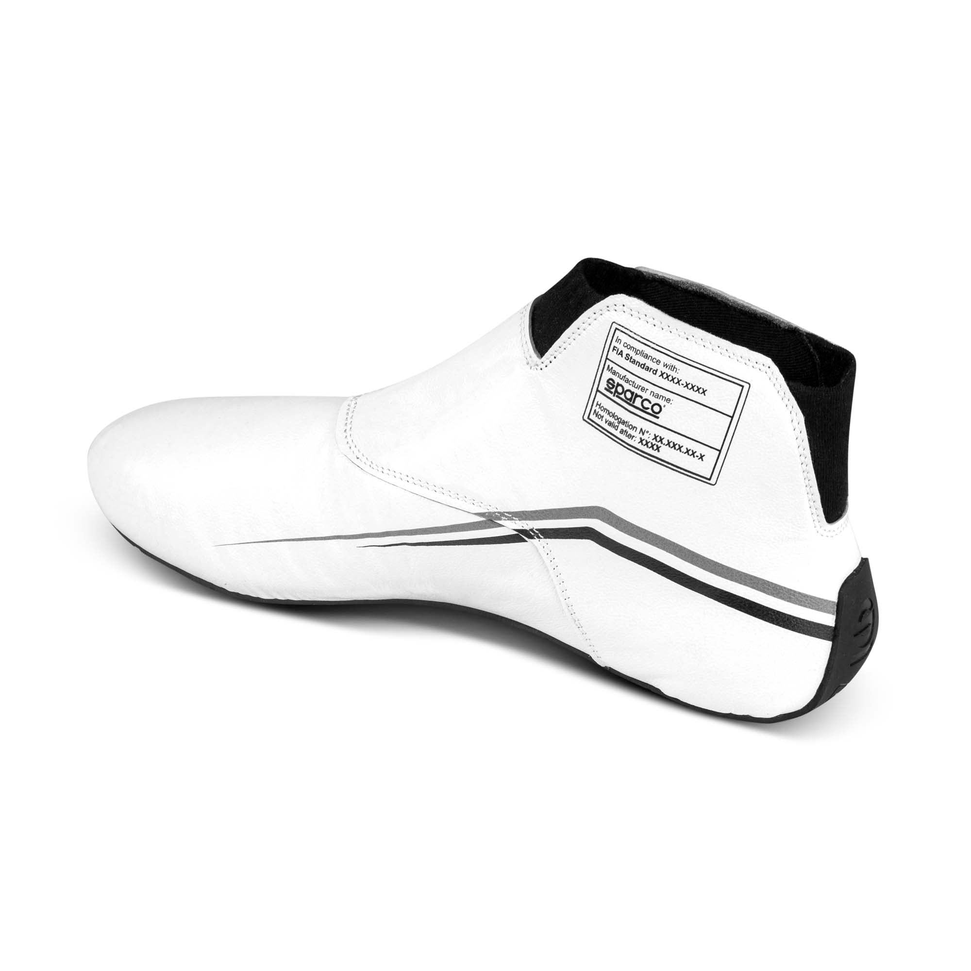 The inside of the white Sparco Prime Evo Racing Shoes.
