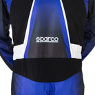 The back of the blue and white Sparco Prime K Advanced Kart Racing Suit in detail.