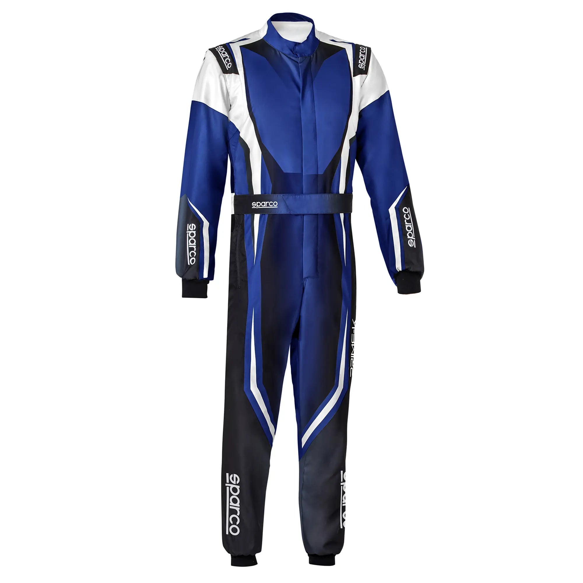 The blue and white Sparco Prime K Advanced Kart Racing Suit.