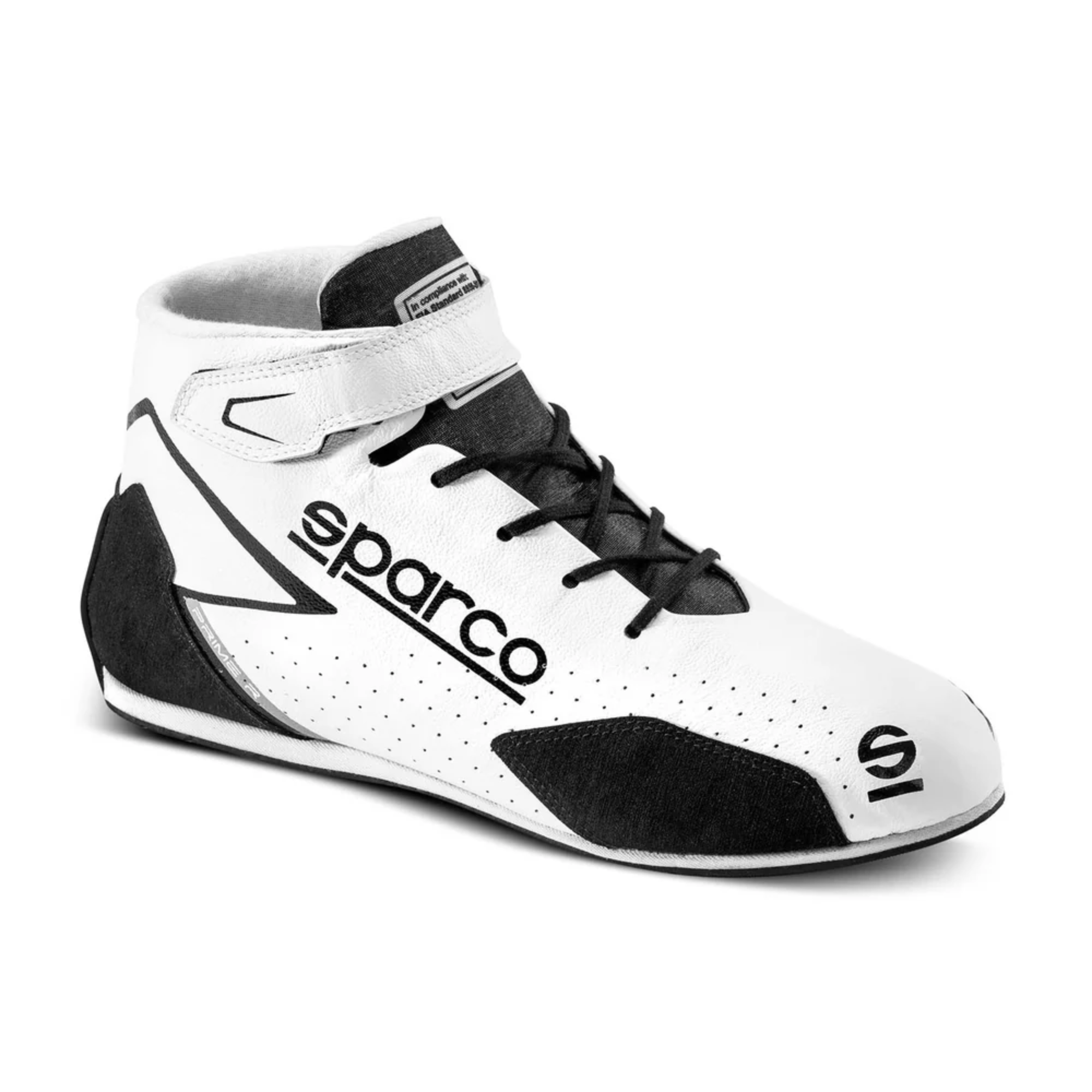 The white and black Sparco Prime-R Racing Shoes.