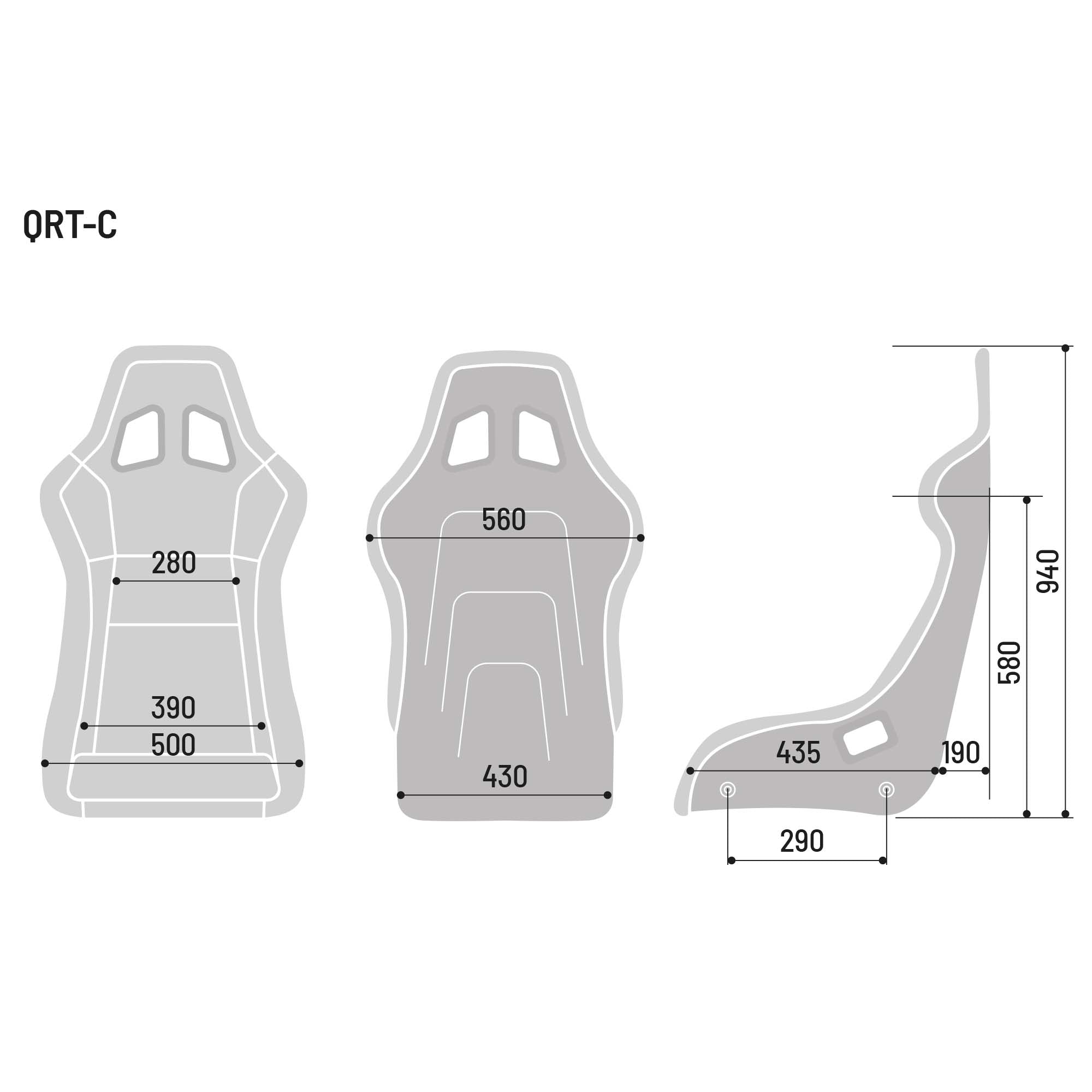 The Sparco QRT-C Carbon X Racing Seat dimensions.