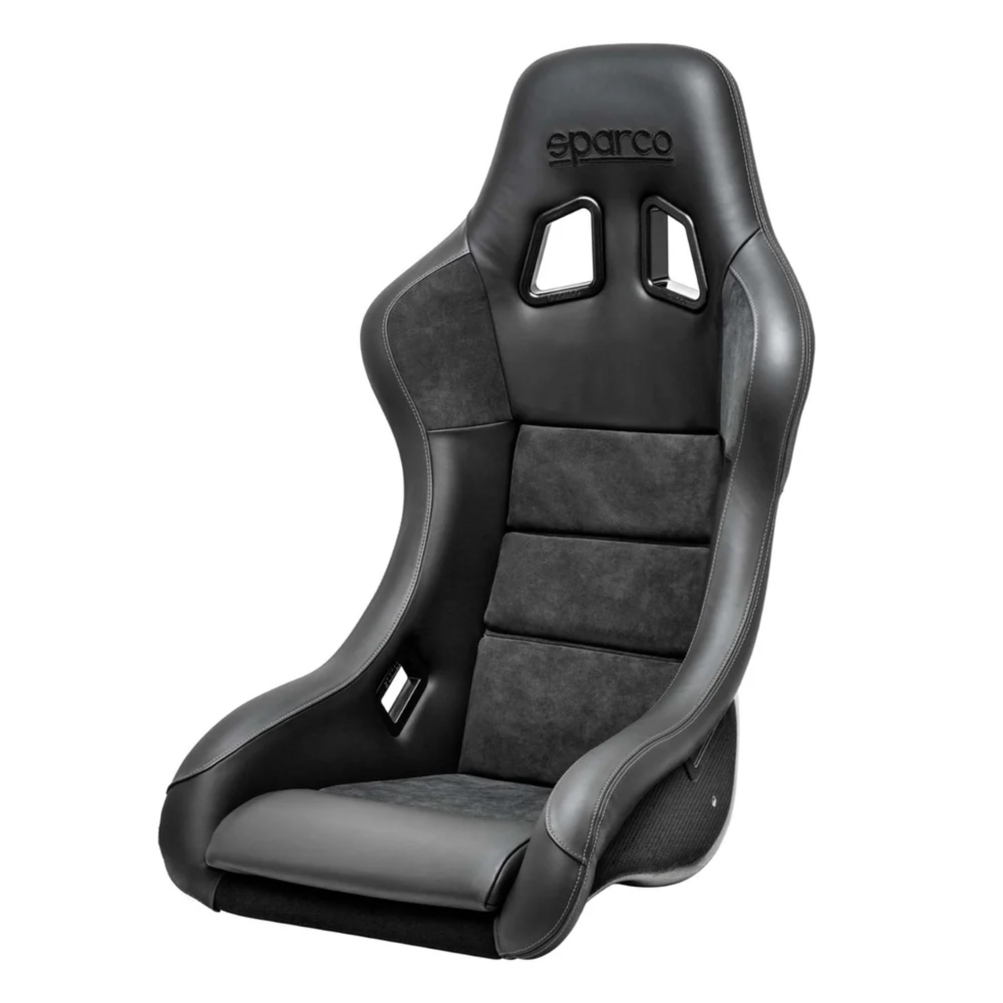 The black and grey Sparco QRT-C Performance Carbon Racing Seat.