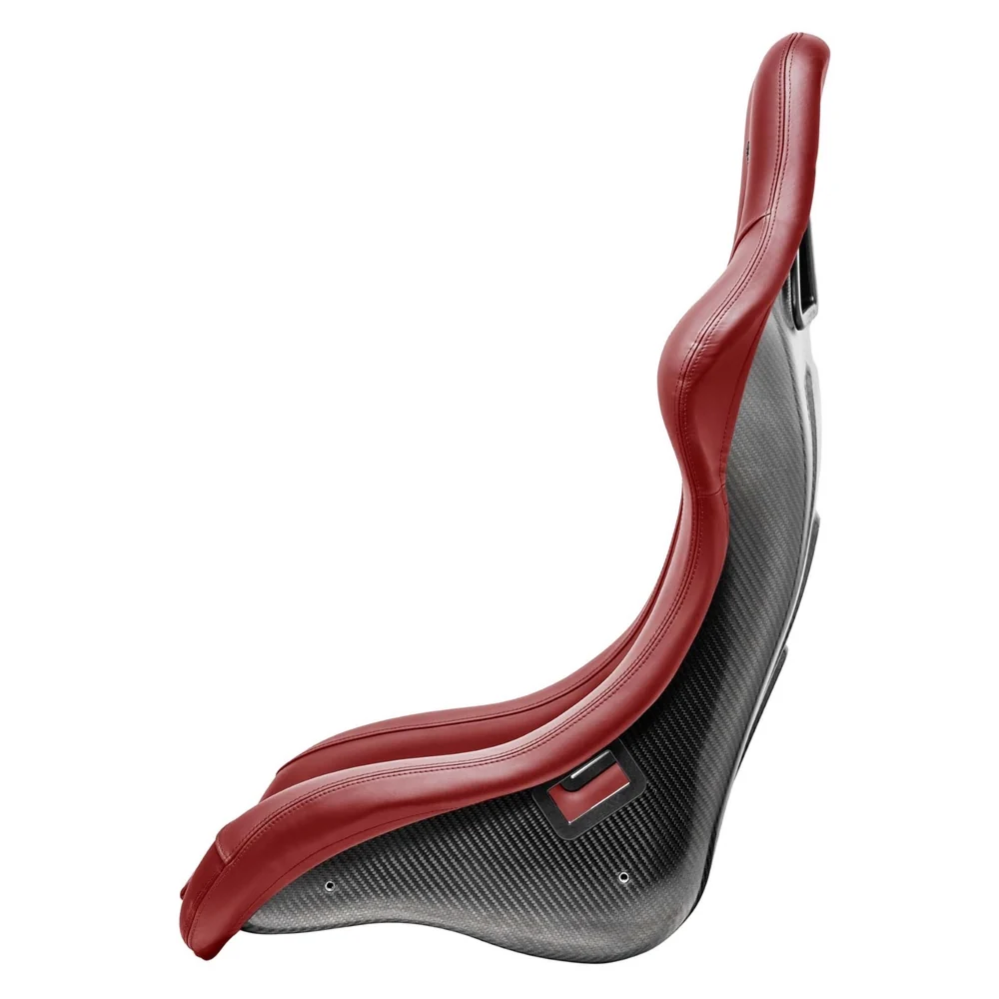 The side of the red Sparco QRT-C Performance Carbon Racing Seat.