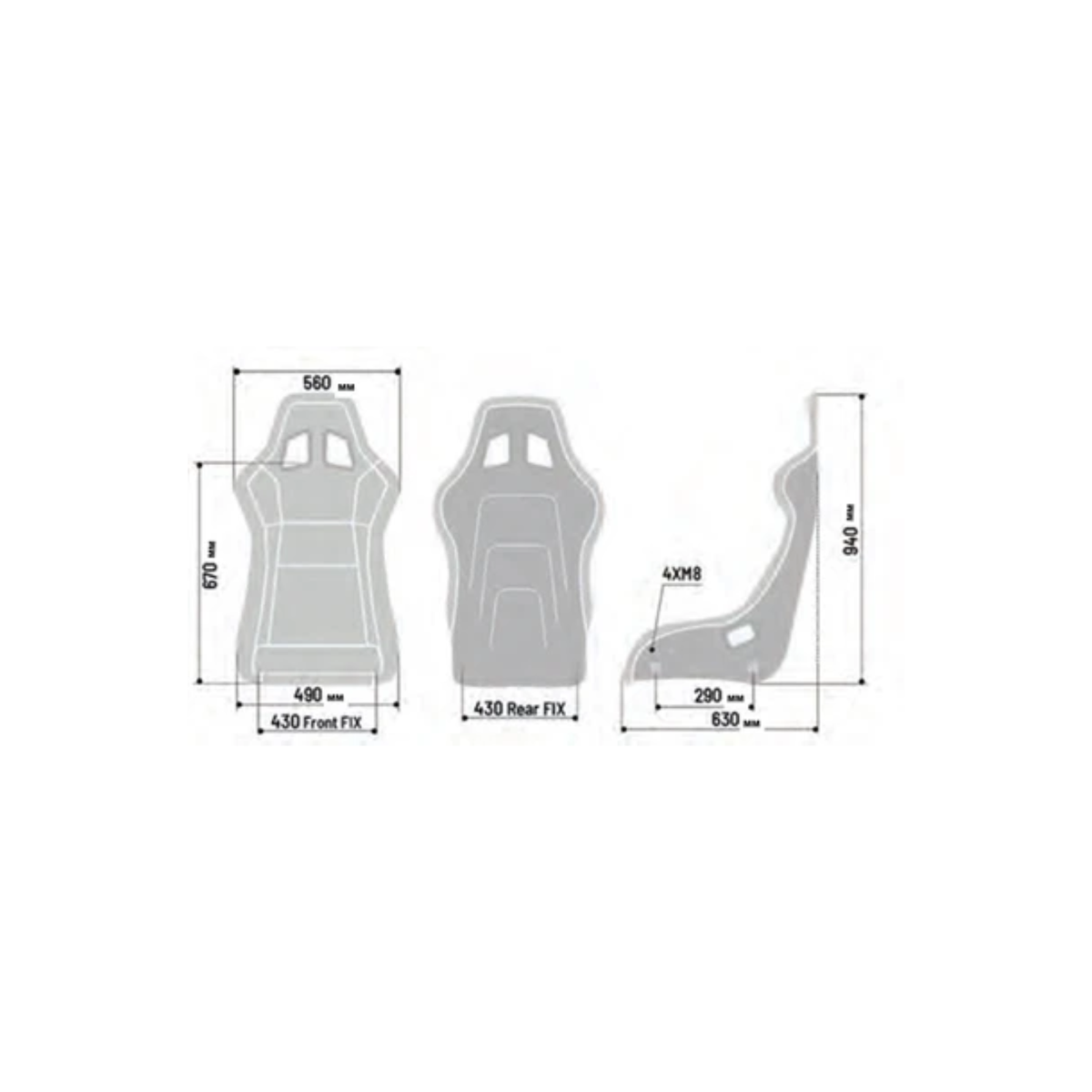 The dimensions of the Sparco QRT-K Kevlar Racing Seat.