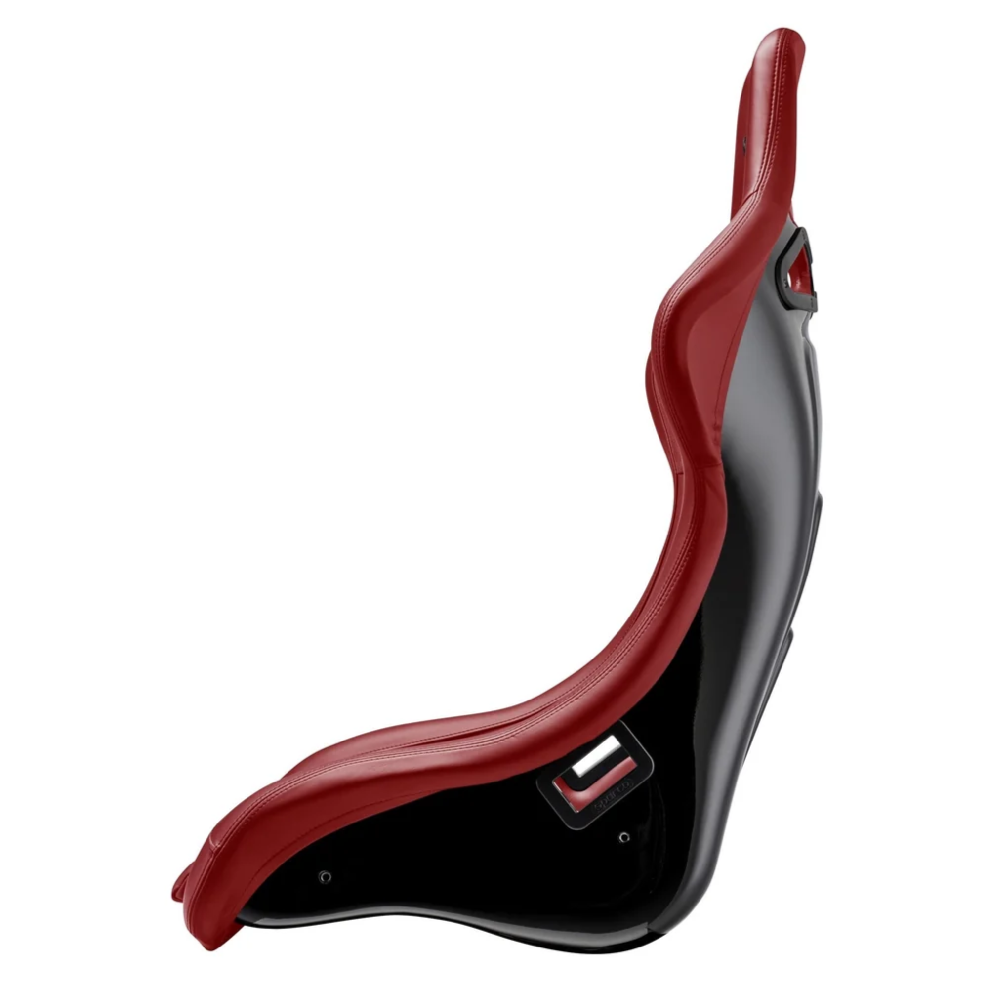 The side of the red Sparco QRT Performance Comp Racing Seat.