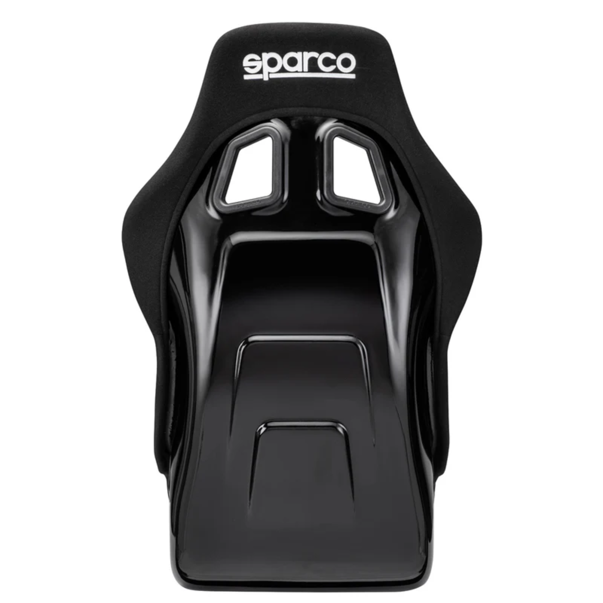 The back of the black Sparco QRT-R Fiberglass Racing Seat.
