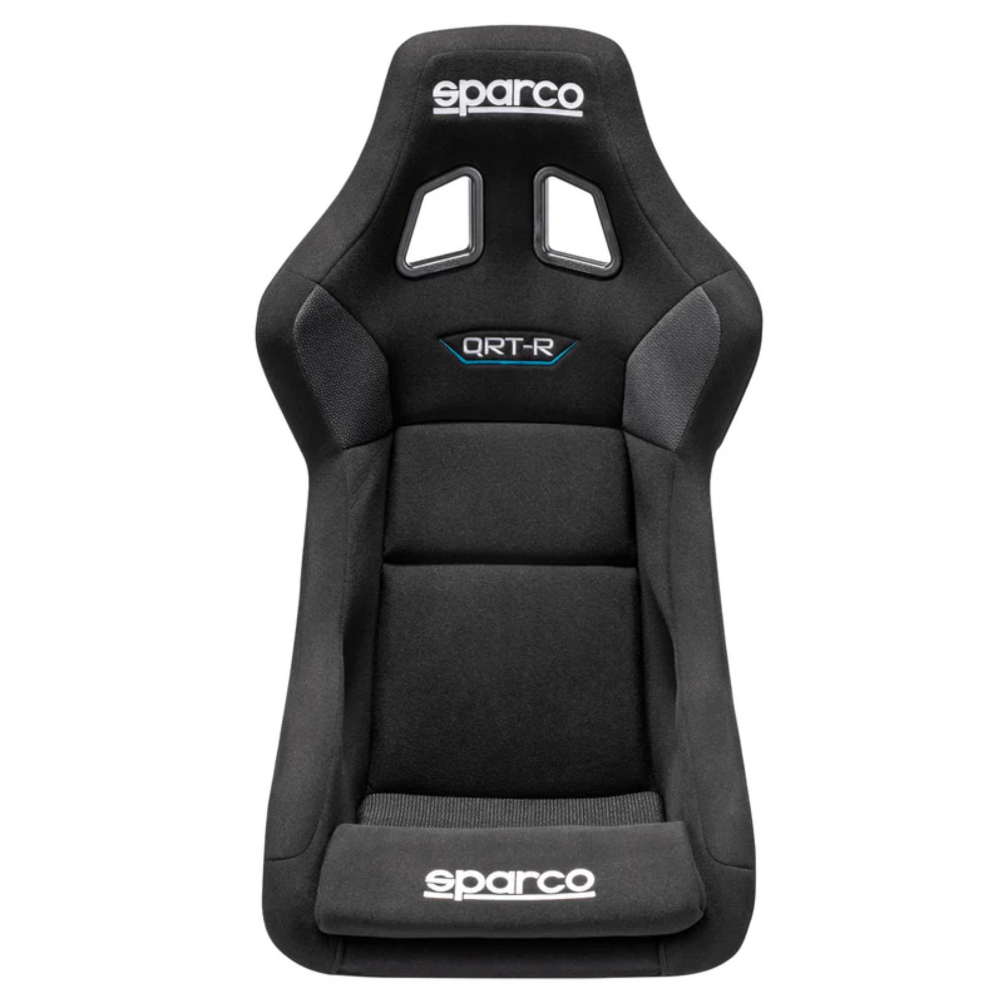 The front of the black Sparco QRT-R Fiberglass Racing Seat.