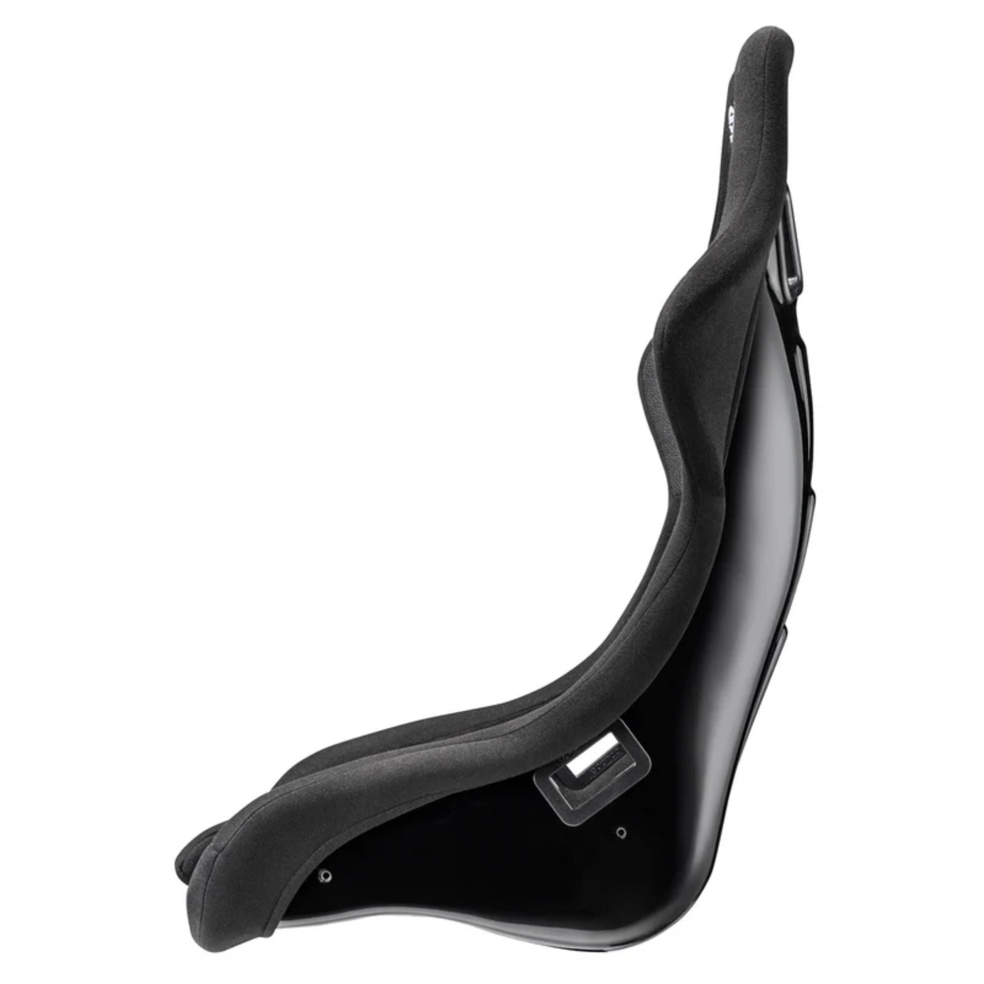 The side of the black Sparco QRT-R Fiberglass Racing Seat.
