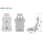 The dimensions of the black Sparco QRT-R Sky Fiberglass Racing Seat.