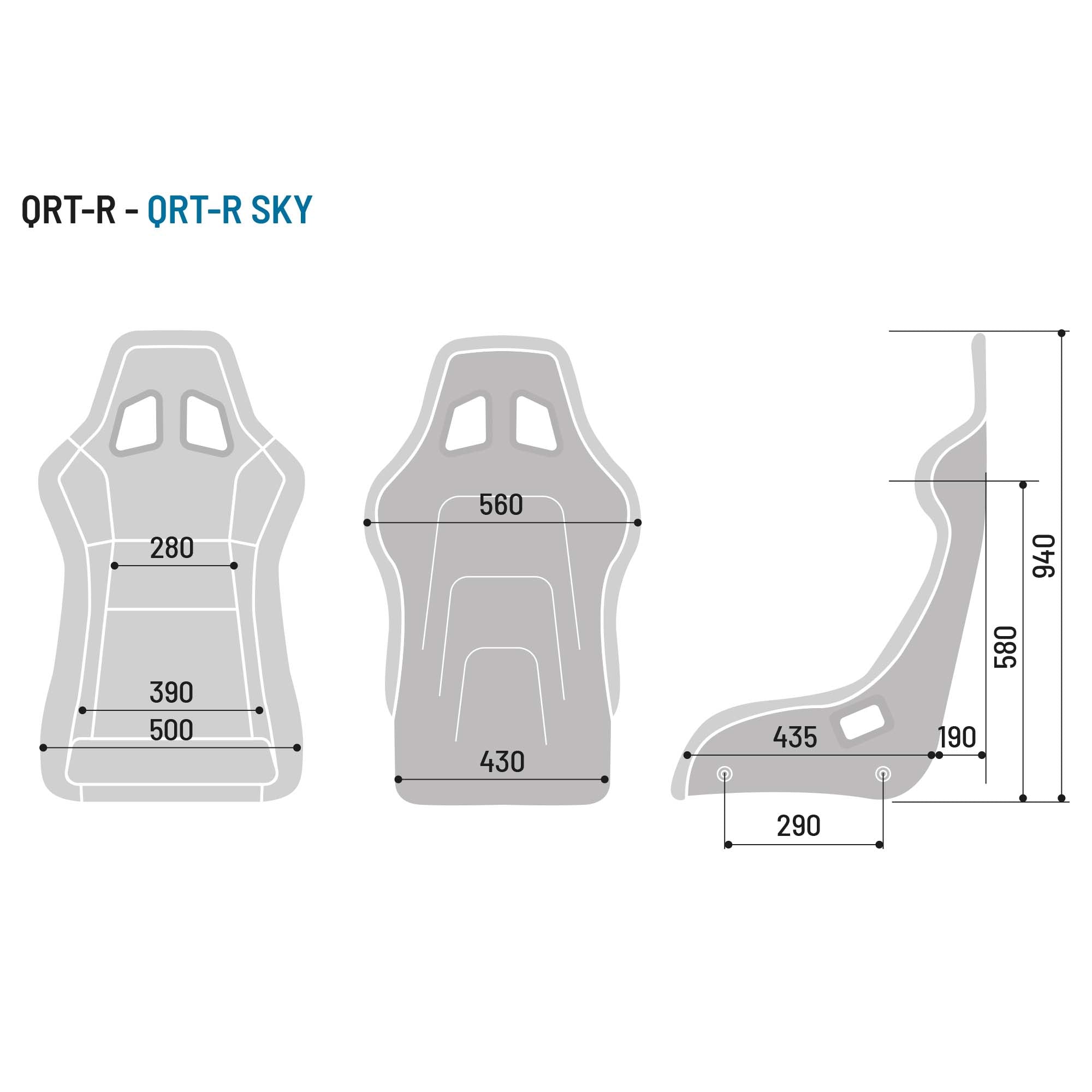 The dimensions of the black Sparco QRT-R Sky Fiberglass Racing Seat.