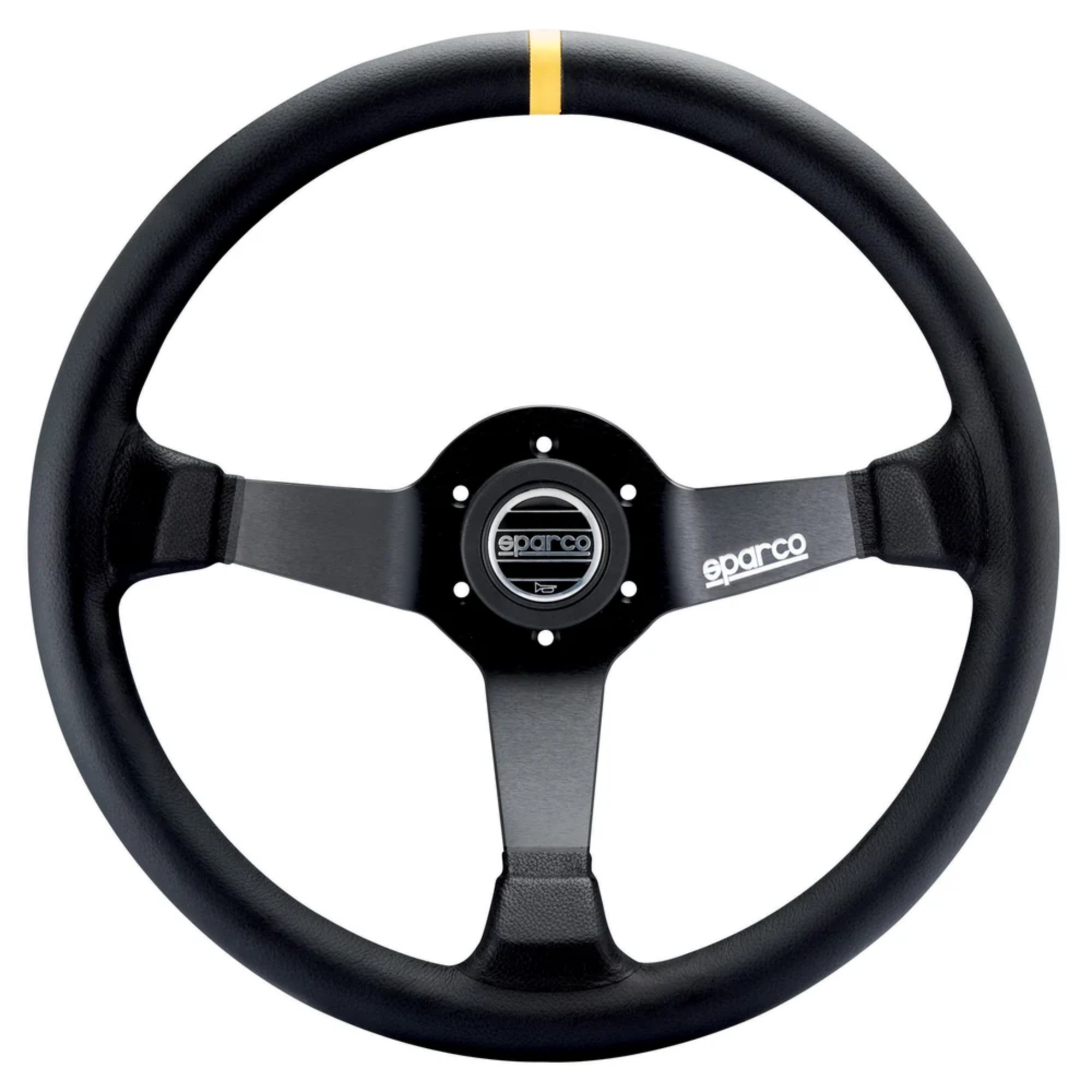 The black leather Sparco R-345 Steering Wheel.