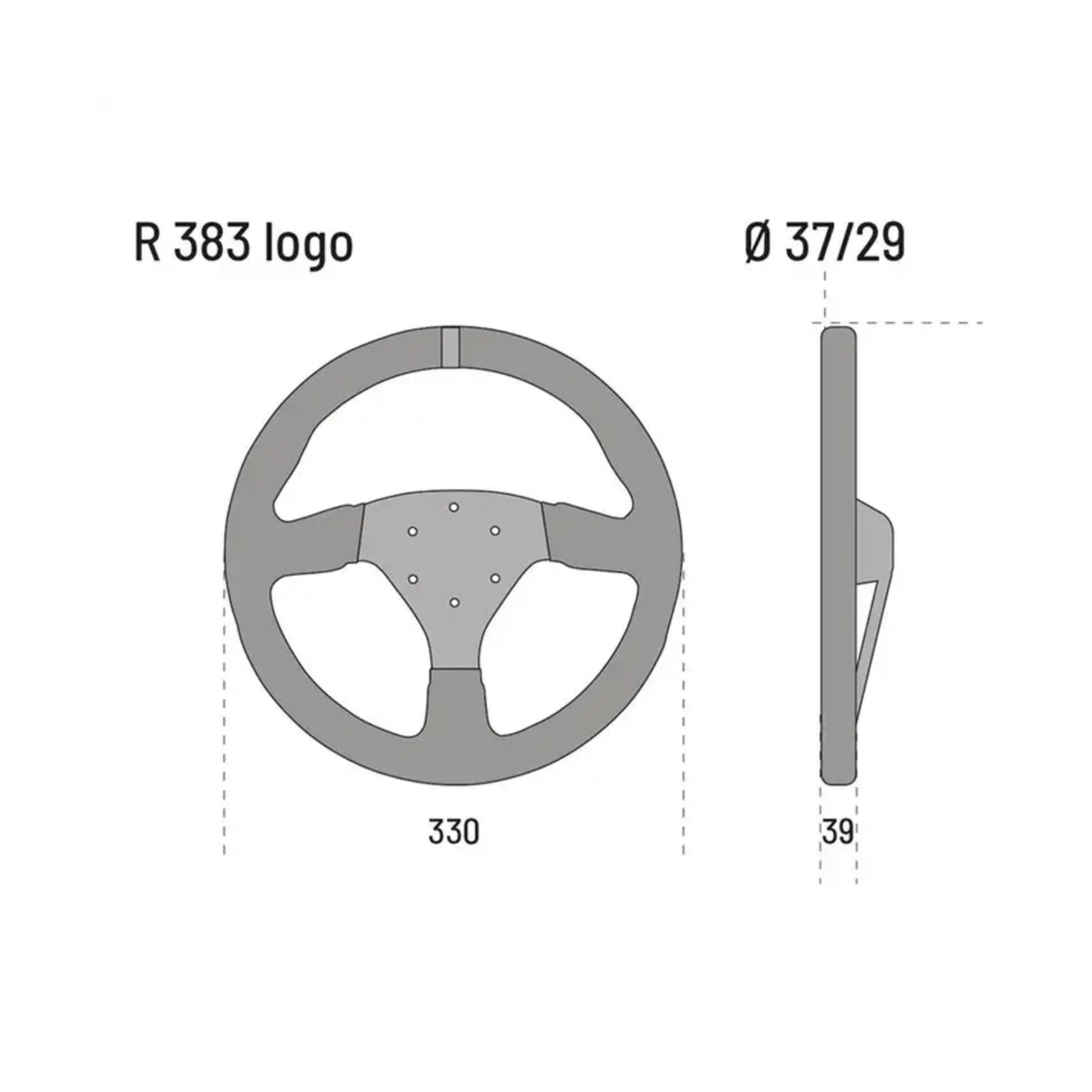The dimensions of the suede Sparco R-383 Logo Steering Wheel.