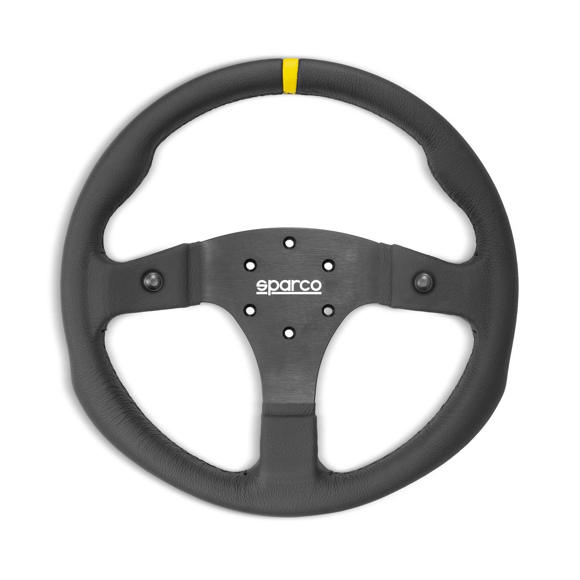 The leather Sparco R330B Steering Wheel.