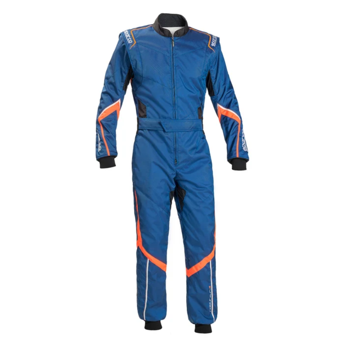 The blue and orange CIK-FIA N2013.1 homologation Sparco Robur KS-5 Kart Racing Suit.