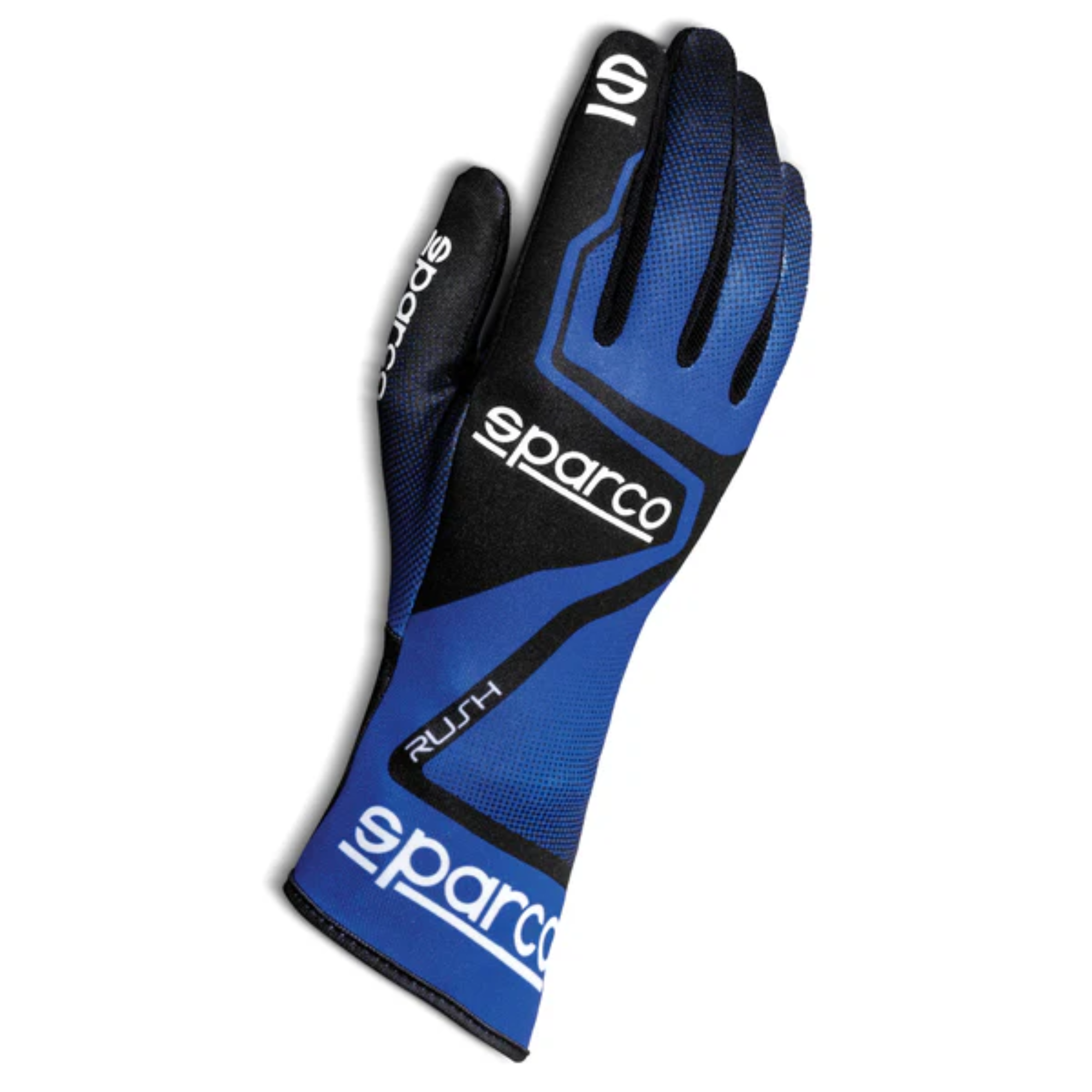The blue and black Sparco Rush Karting Gloves from Sparco.