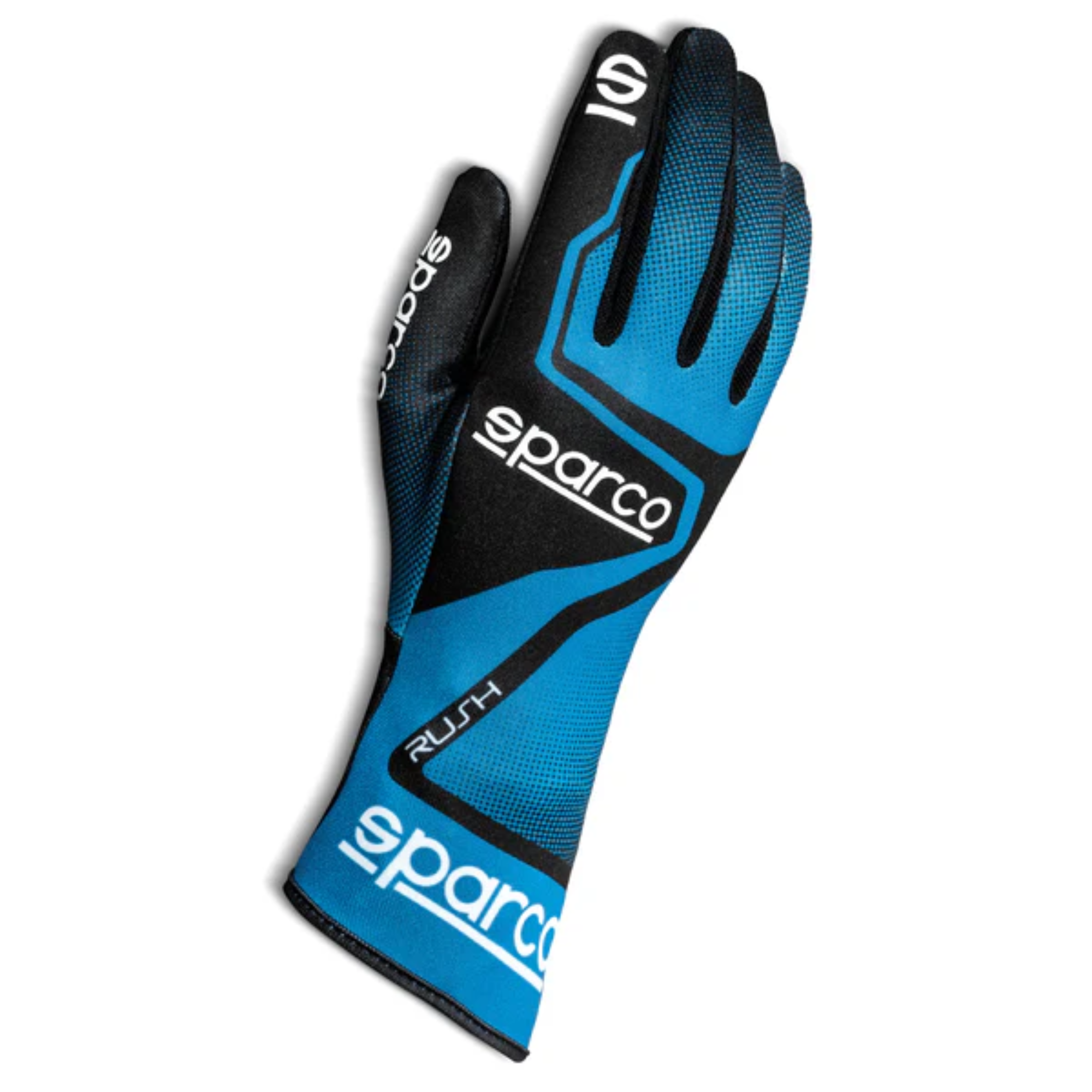 The celeste and black Sparco Rush Karting Gloves from Sparco.