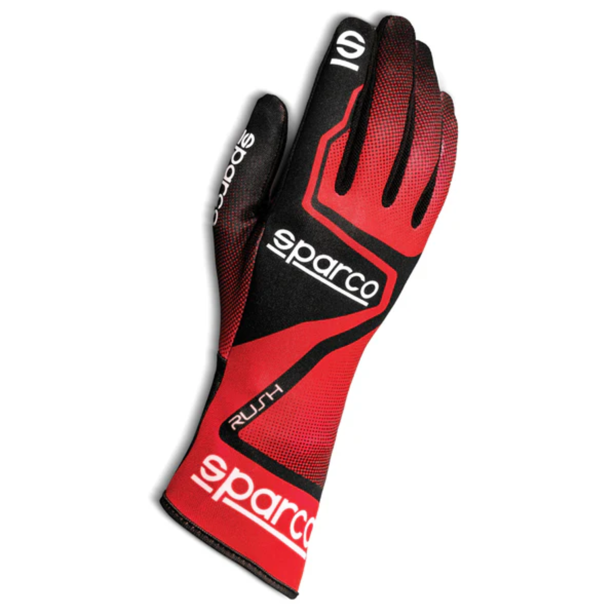 The red and black Sparco Rush Karting Gloves from Sparco.