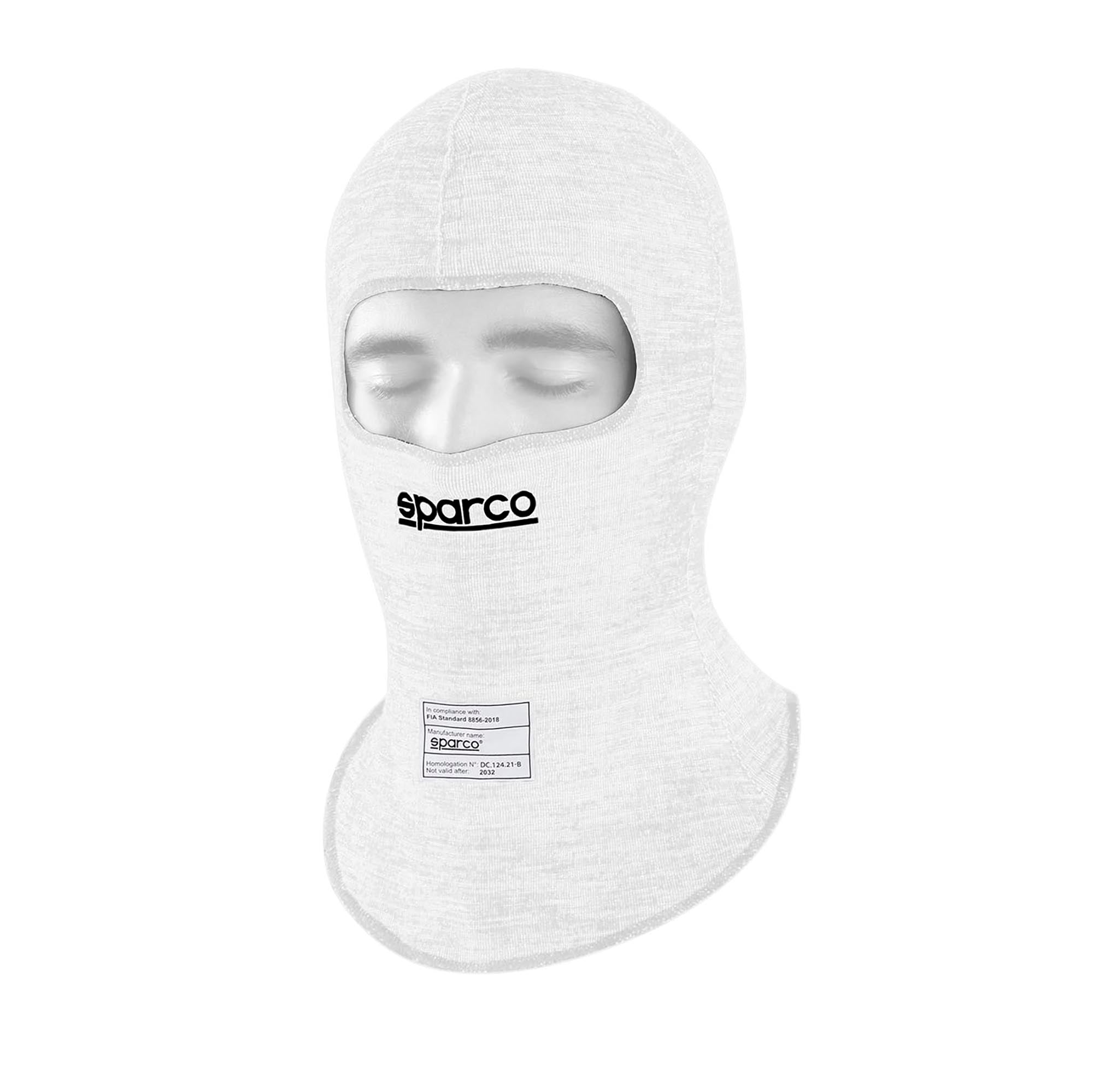 The white Sparco RW-10 Shield Pro Racing Balaclava.