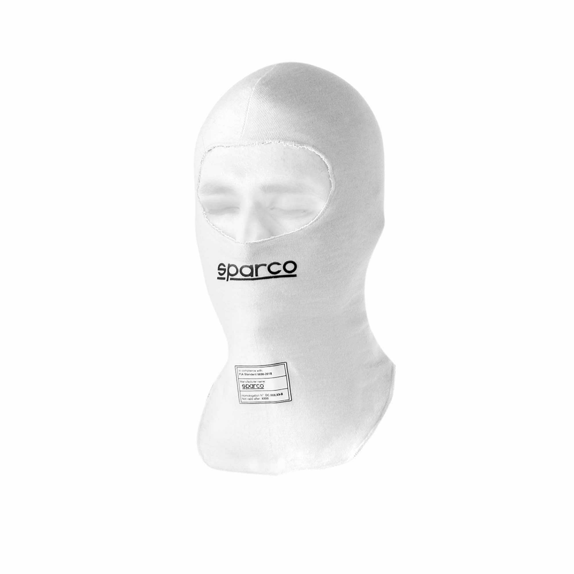 The white Sparco RW-4 FIA Racing Balaclava.