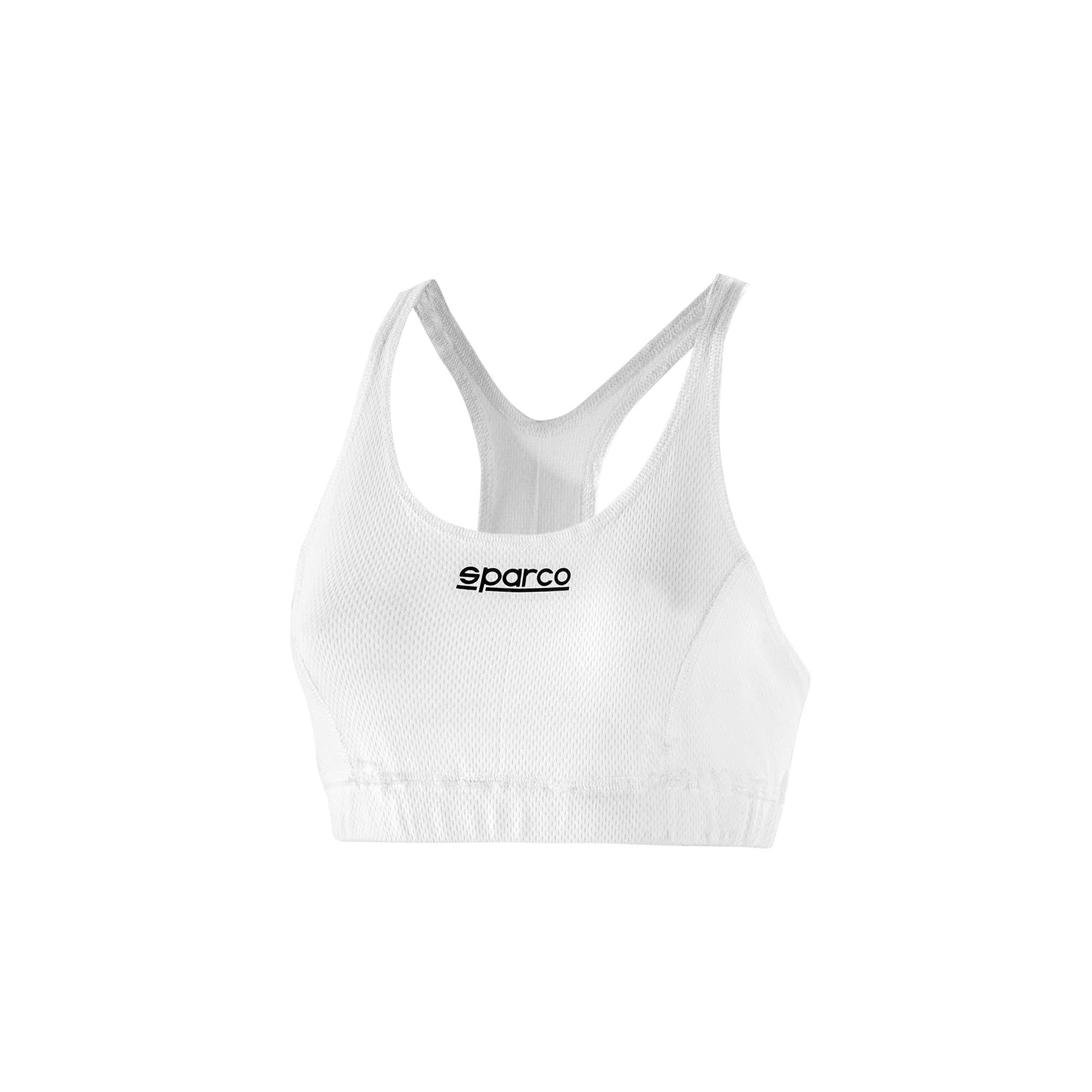 The white, FIA-rated Sparco RW-4 Women's Race Sports Bra.