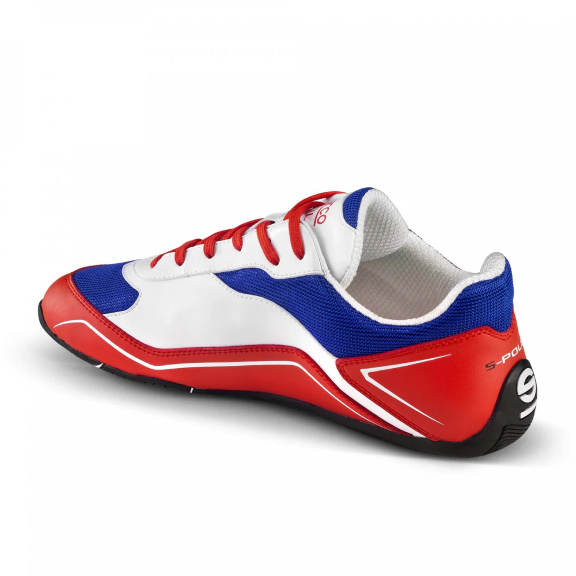 The inside of the red, white and blue Sparco S-Pole Street Shoes.