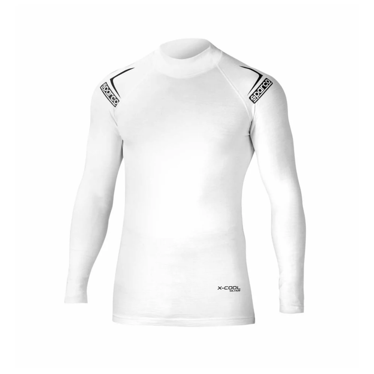 The white FIA 8856-2018 homologated Sparco Shield Tech Fire Resistant Racing Undershirt.