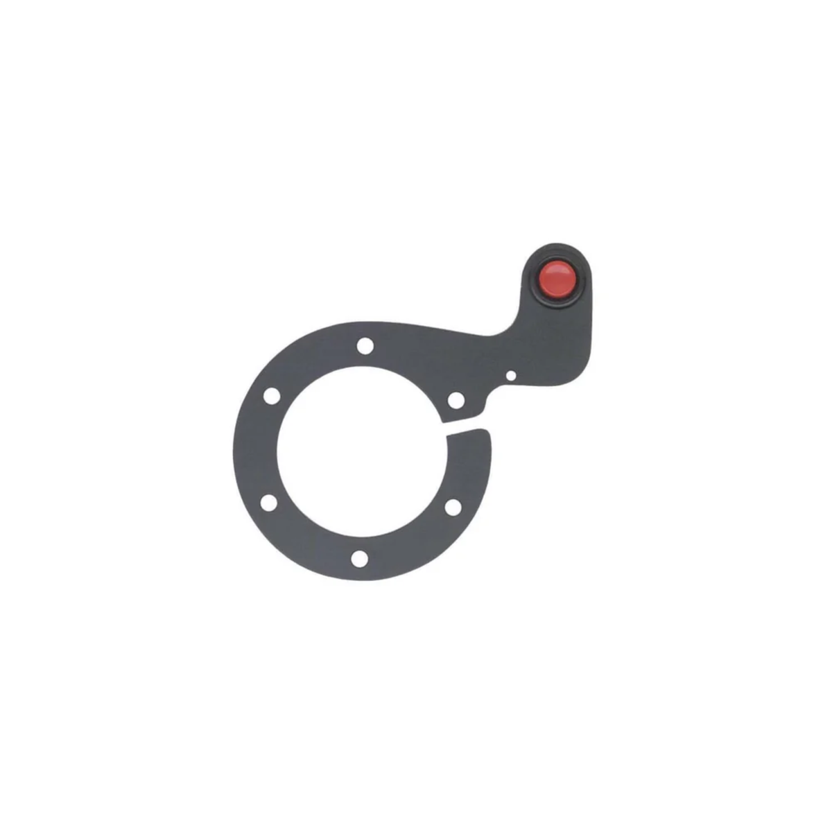 The Sparco Single Button Racing Control Kit, a dark gray metal mechanical bracket with a circular cutout, mounting holes, and a small red button or cap on the end.