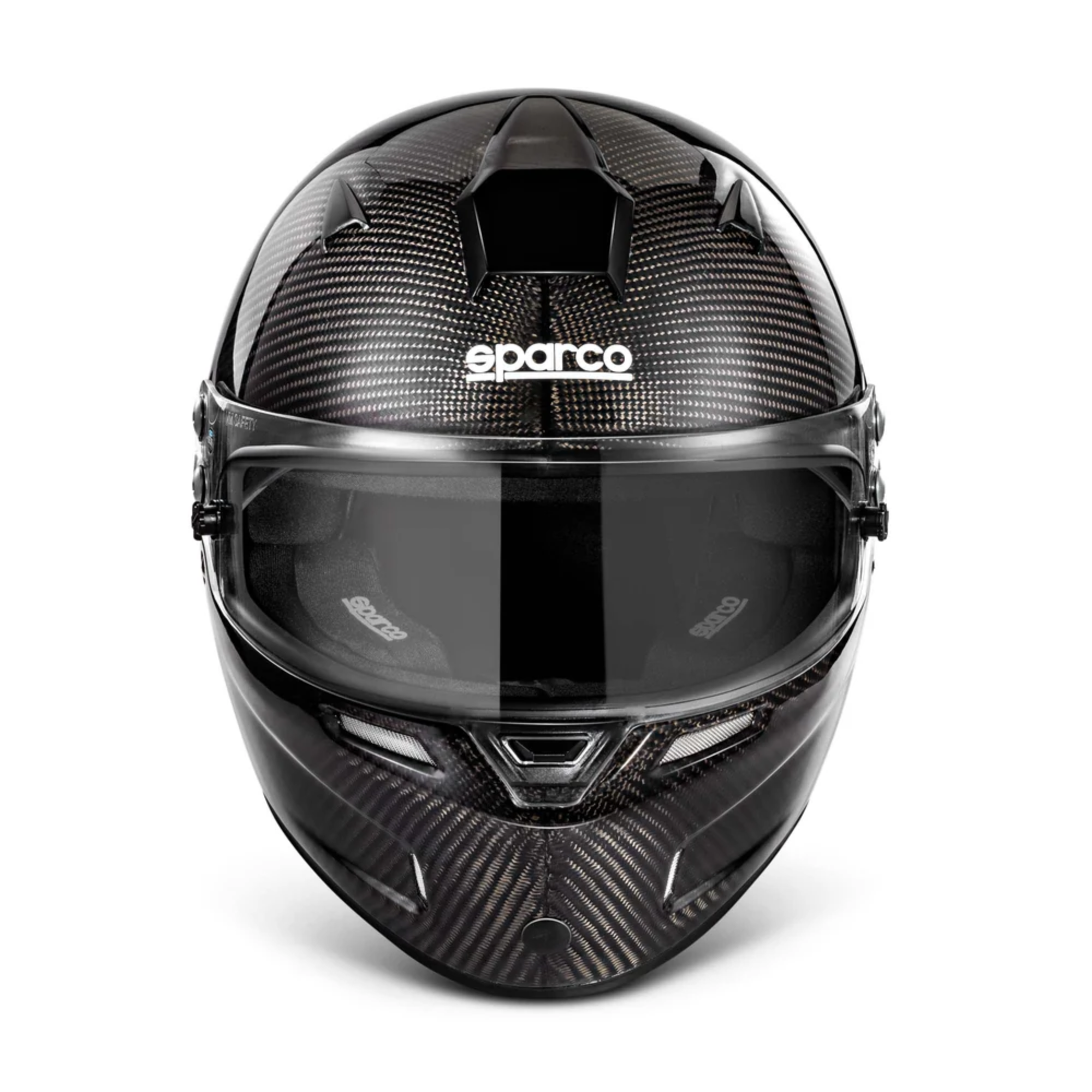 The Sparco Sky RF-7W Carbon SA2020 Helmet from Sparco with black internal padding.