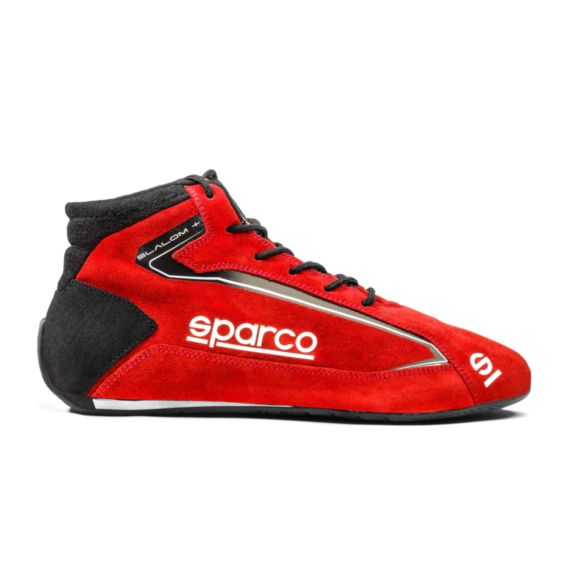 The red Sparco Slalom+ Racing Shoes from the side.