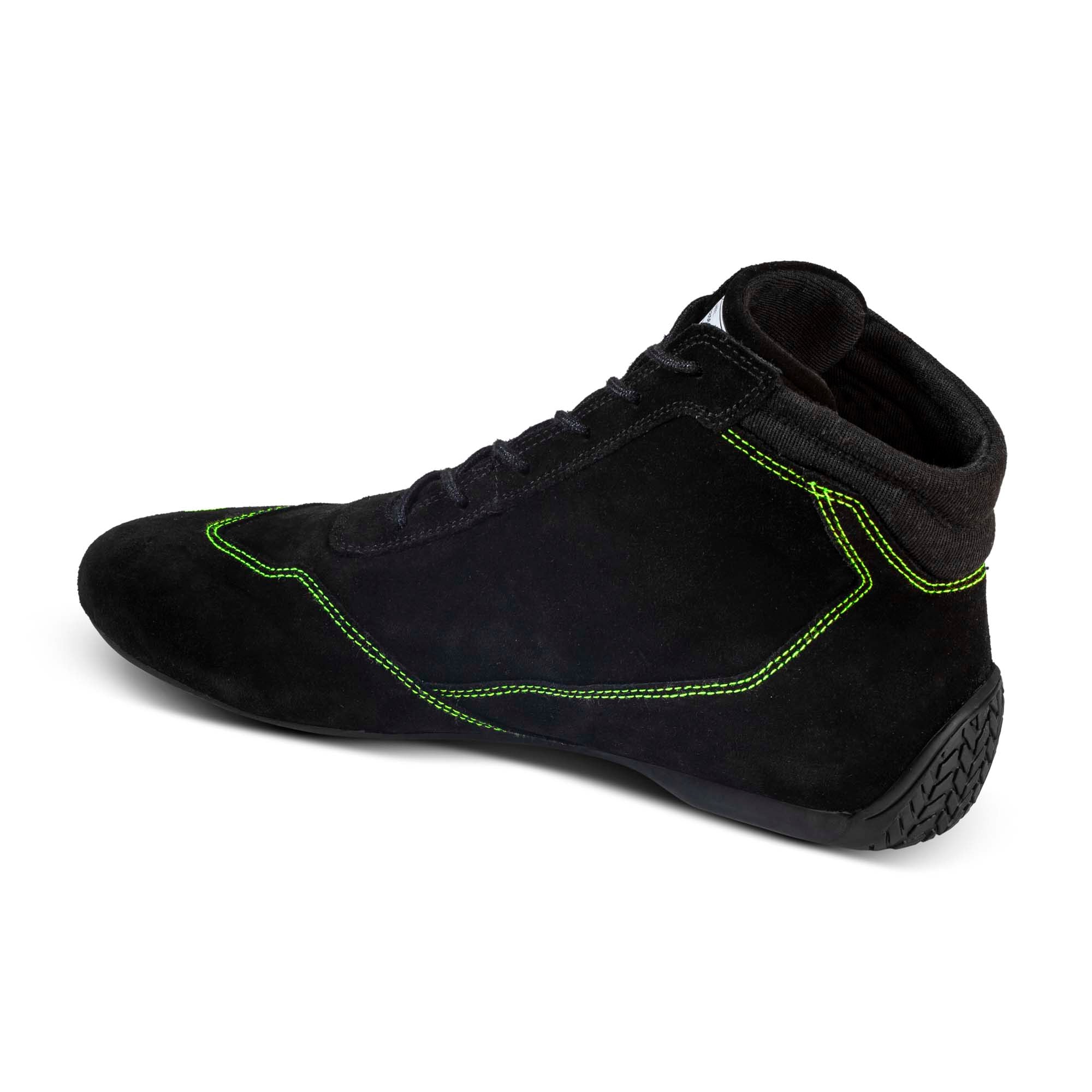 The inside of the black and green Sparco Slalom Racing Shoes.