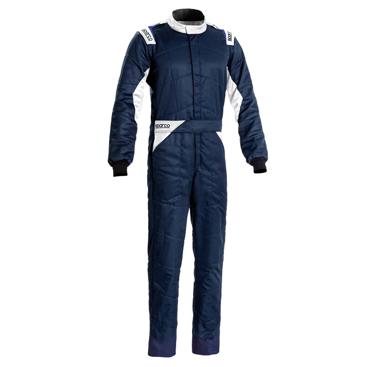 The navy and white 2021 model Sparco Sprint Racing Suit Boot Cut.