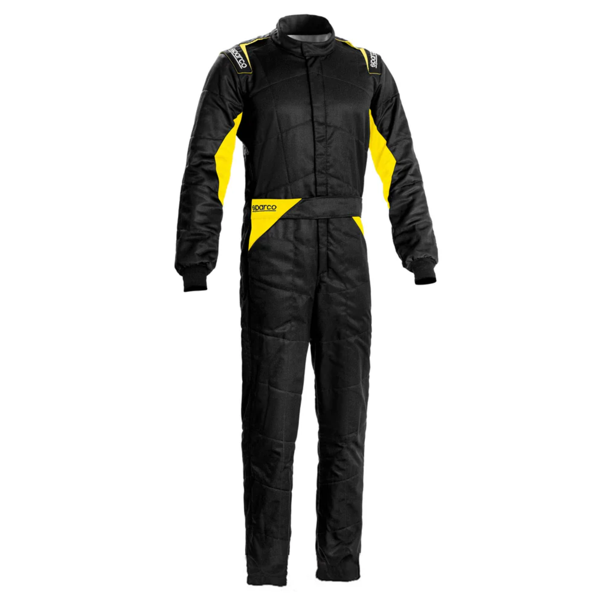 The black and yellow Sparco Sprint Racing Suit - Boot Cut.