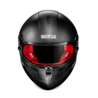 The front of the black and red Sparco Stealth KF Carbon Karting Helmet - K2025 / FIA8878 from Sparco.