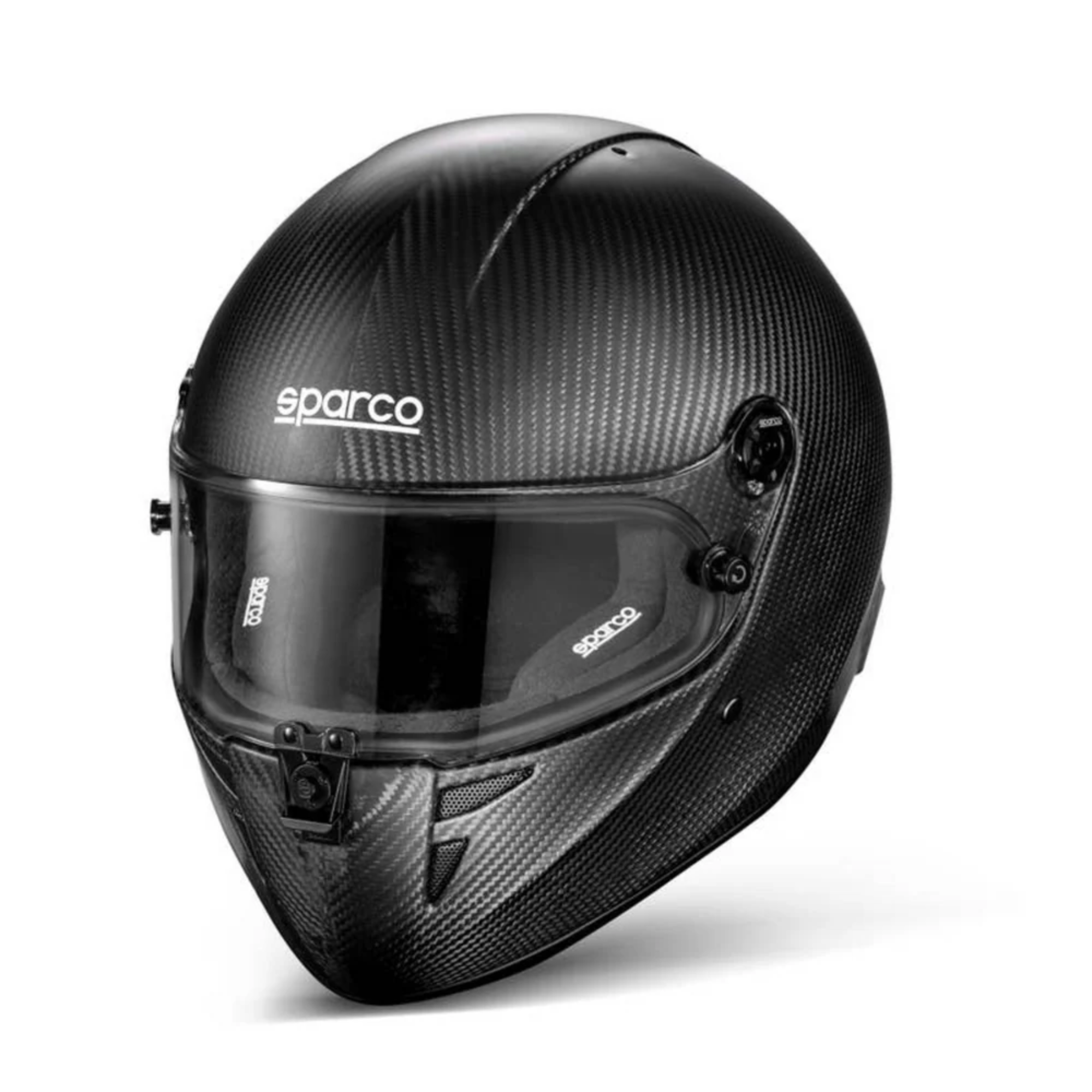 The black Sparco Stealth KF Carbon Karting Helmet - K2025 / FIA8878 from Sparco.