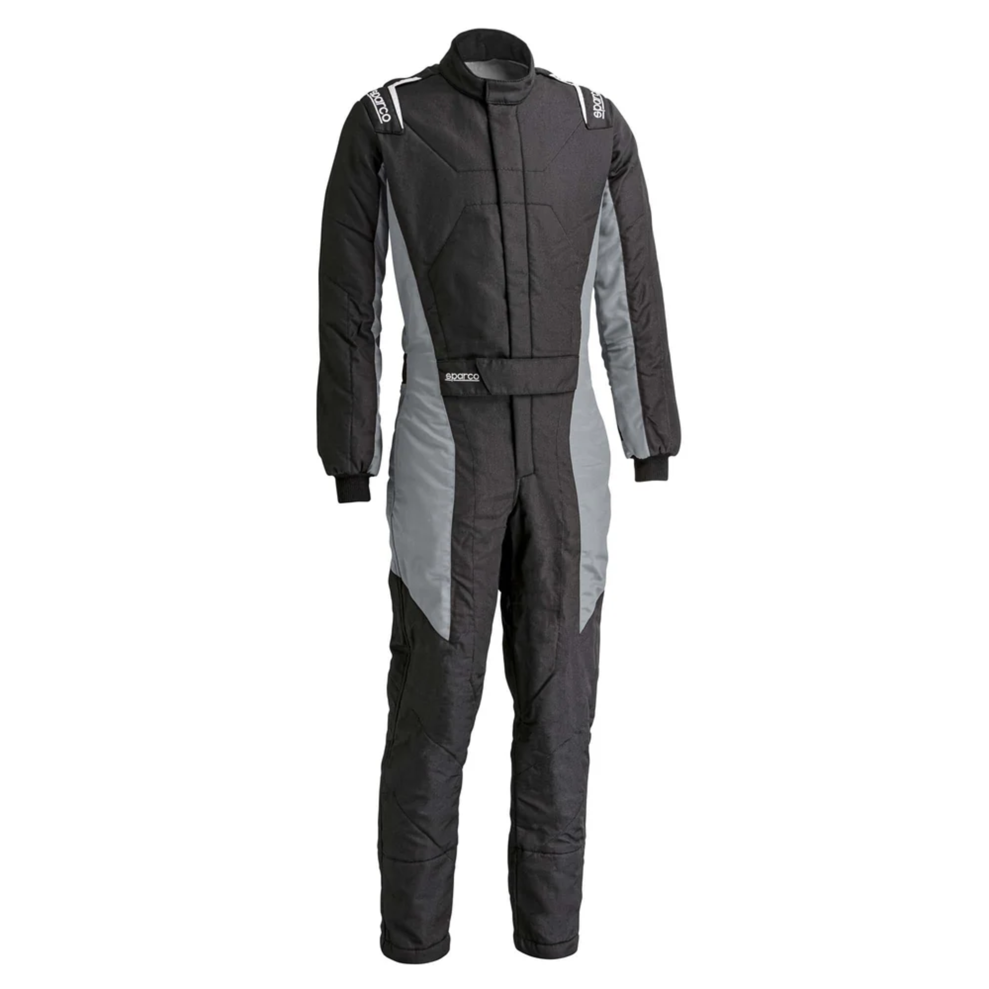 The front of the black and grey Sparco Stint Racing Suit.