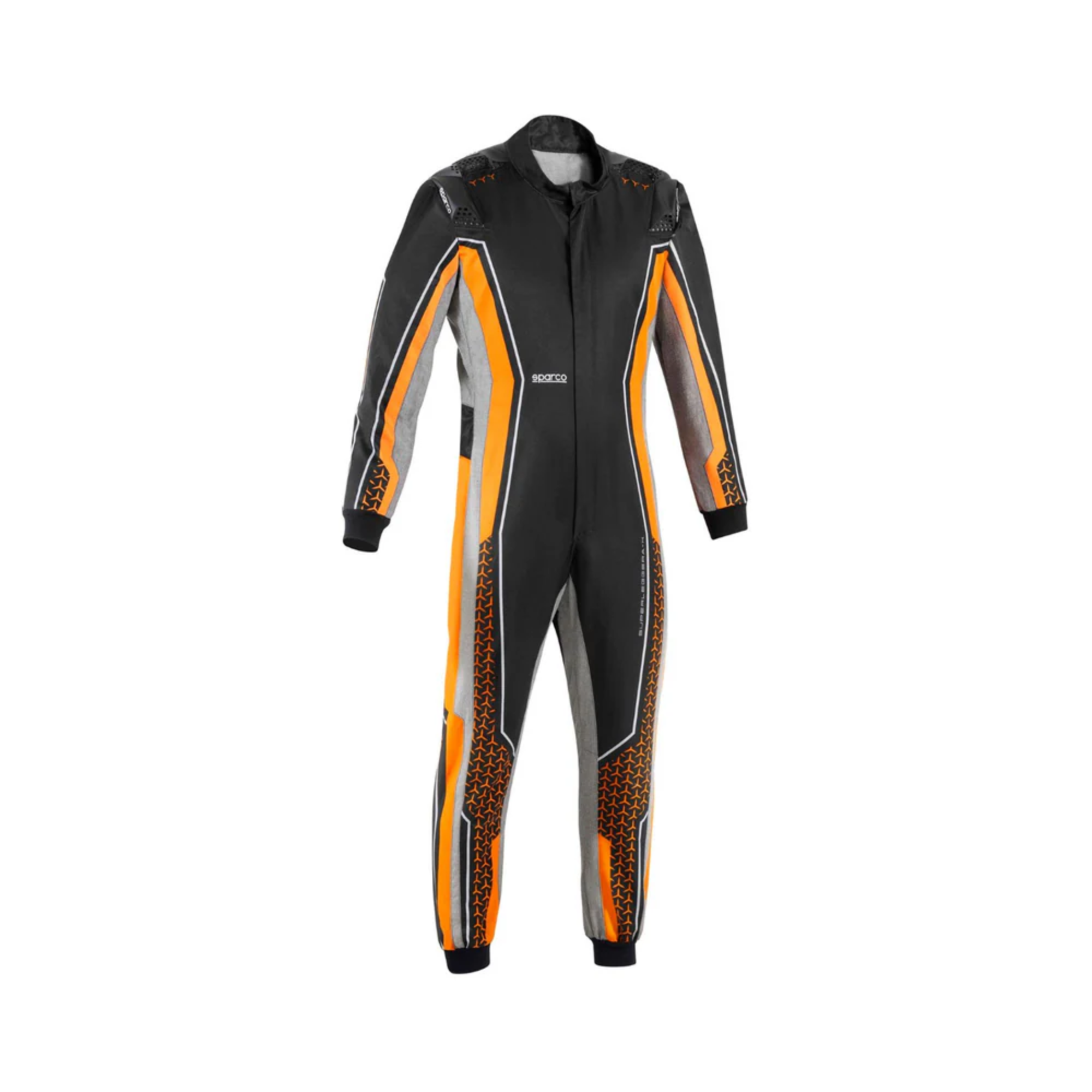 The black and orange Sparco Superleggera K Youth Kart Racing Suit from Sparco.