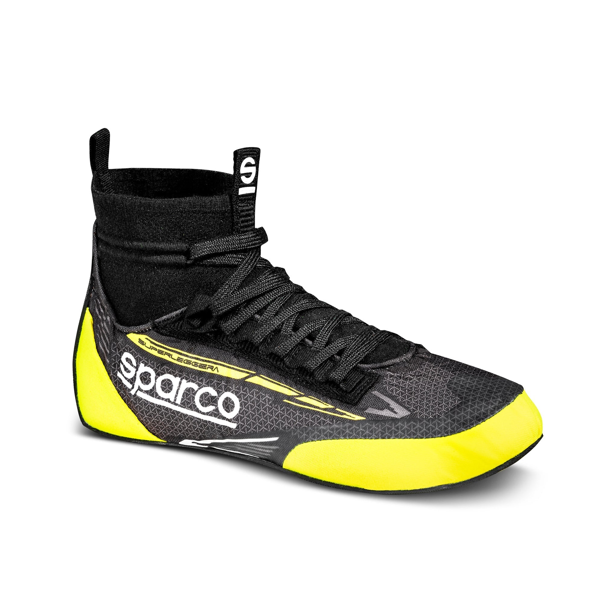 The black and yellow Sparco Superleggera Racing Shoes.