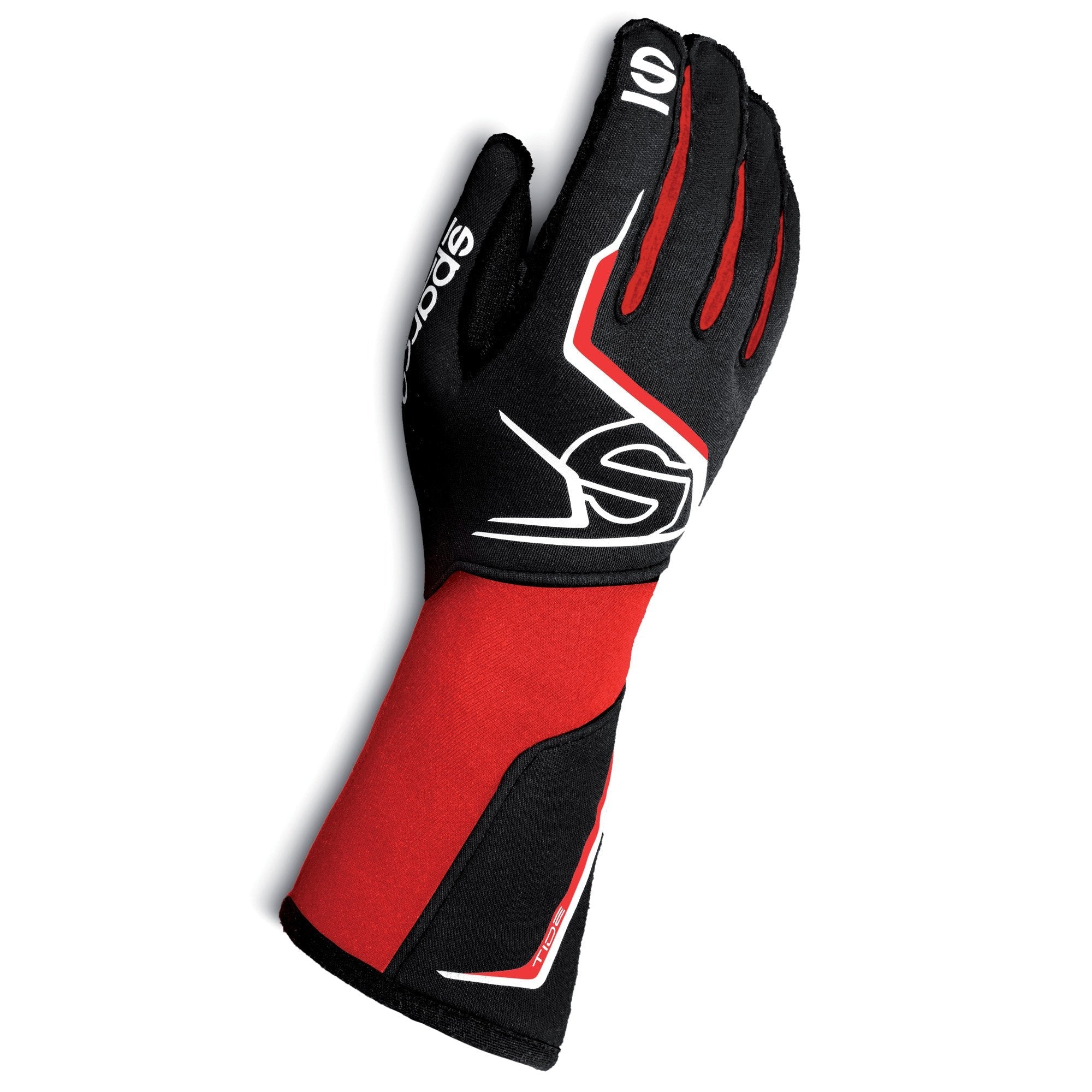 The black, red and white Sparco Tide-K Karting Gloves.