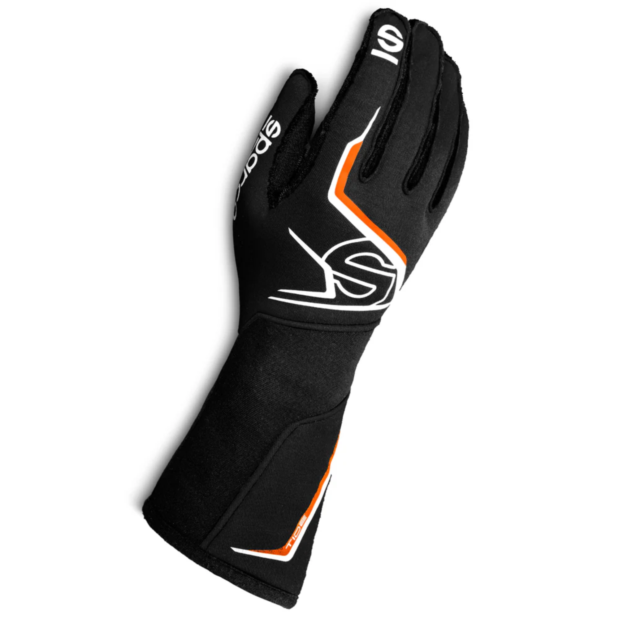 The black and orange Sparco Tide Racing Gloves.