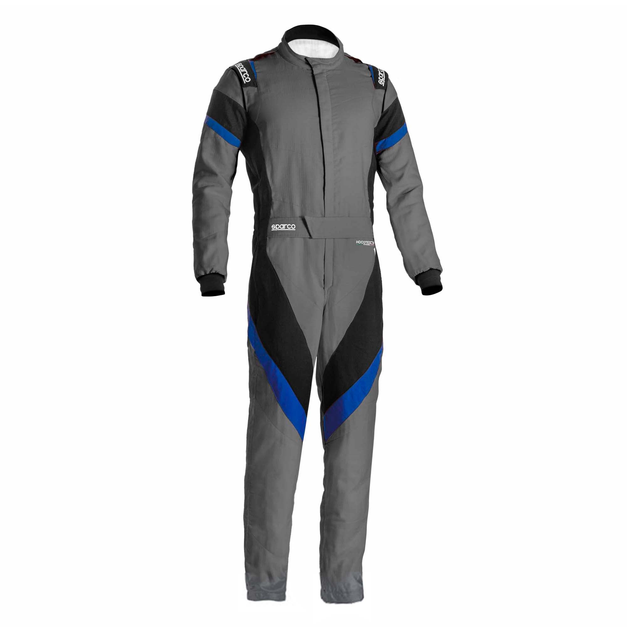 The grey and blue boot cut Sparco Victory 3.0 Racing Suit.