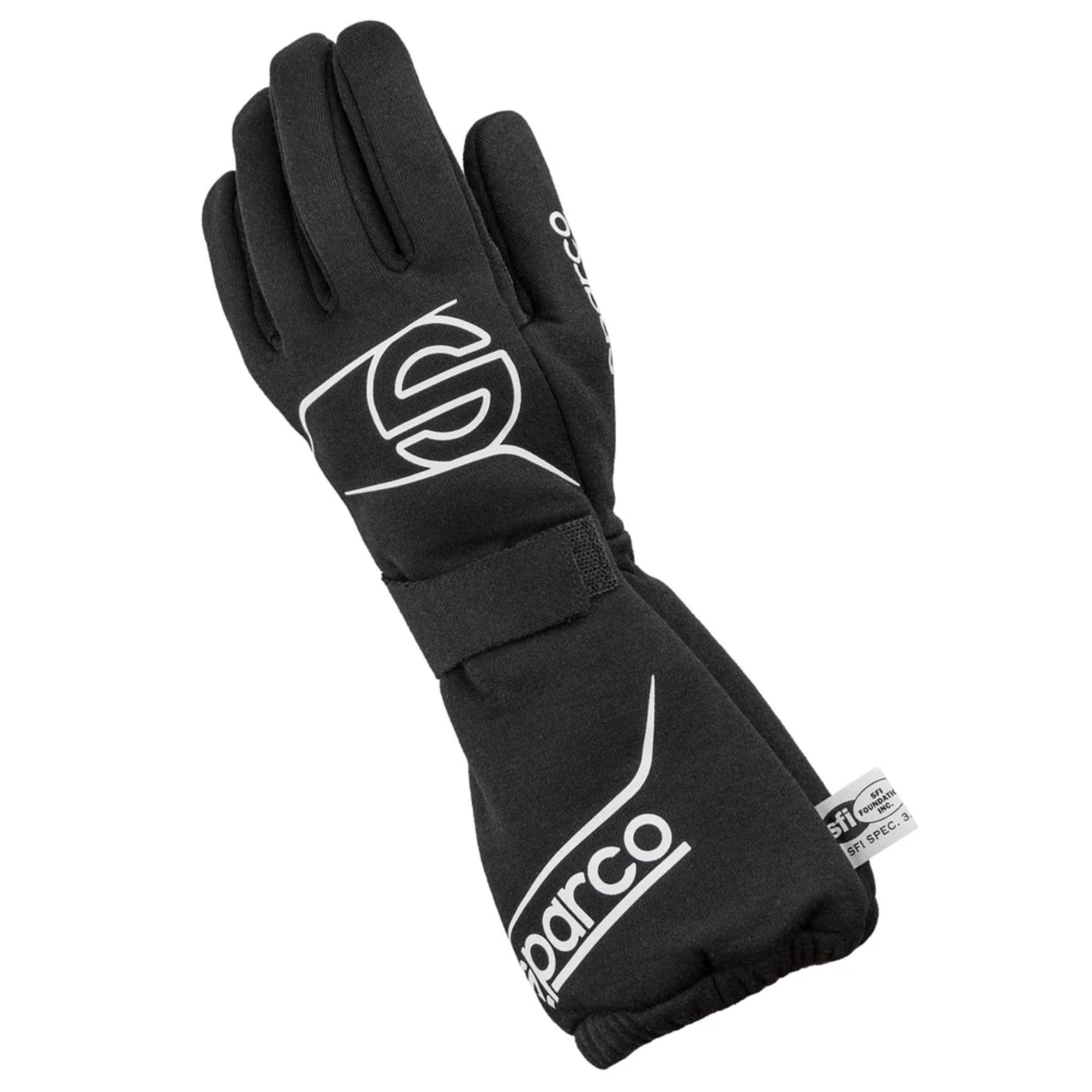 The back of the black Sparco Wind Drag Racing Gloves.