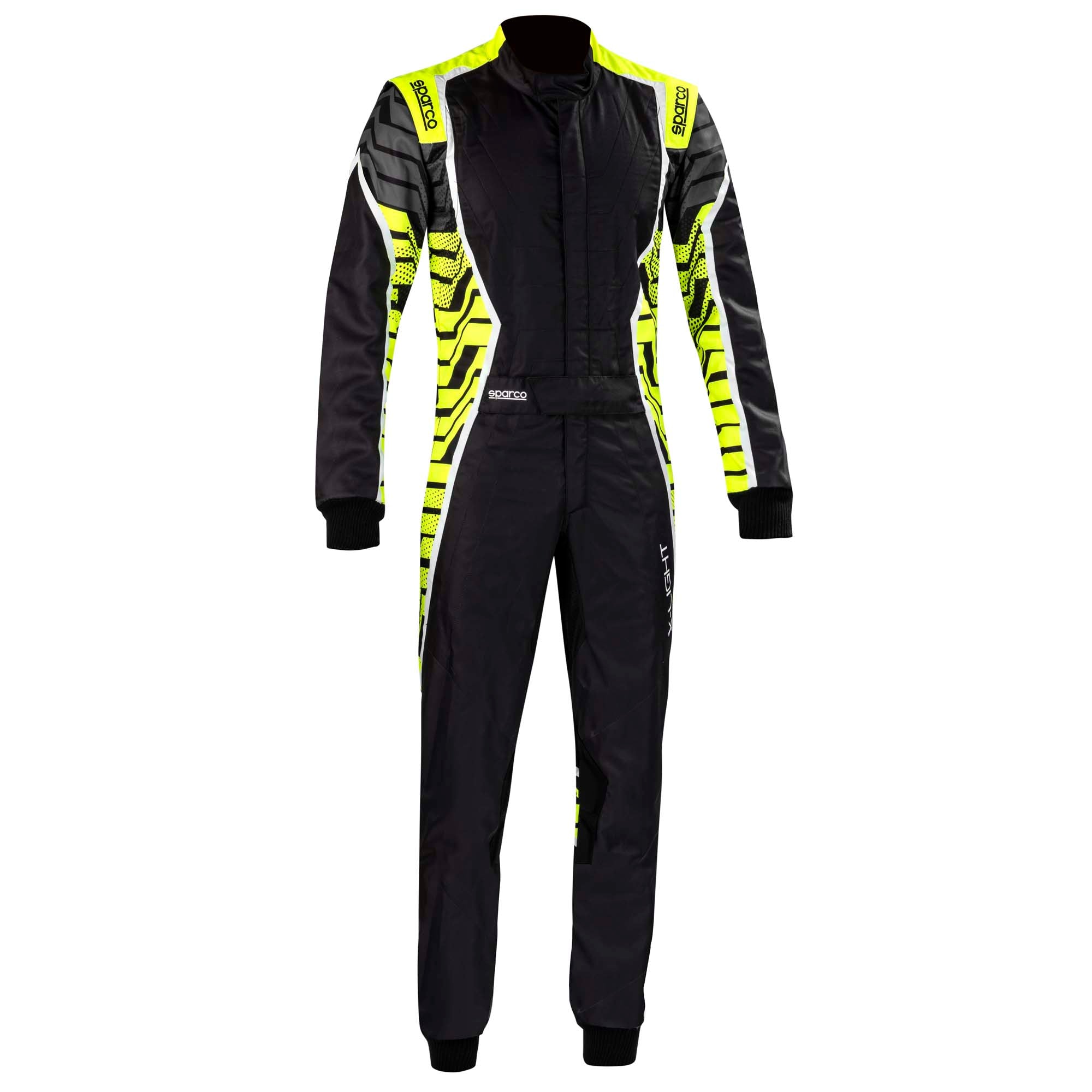 The black and yellow Sparco X-Light K Kart Racing Suit.