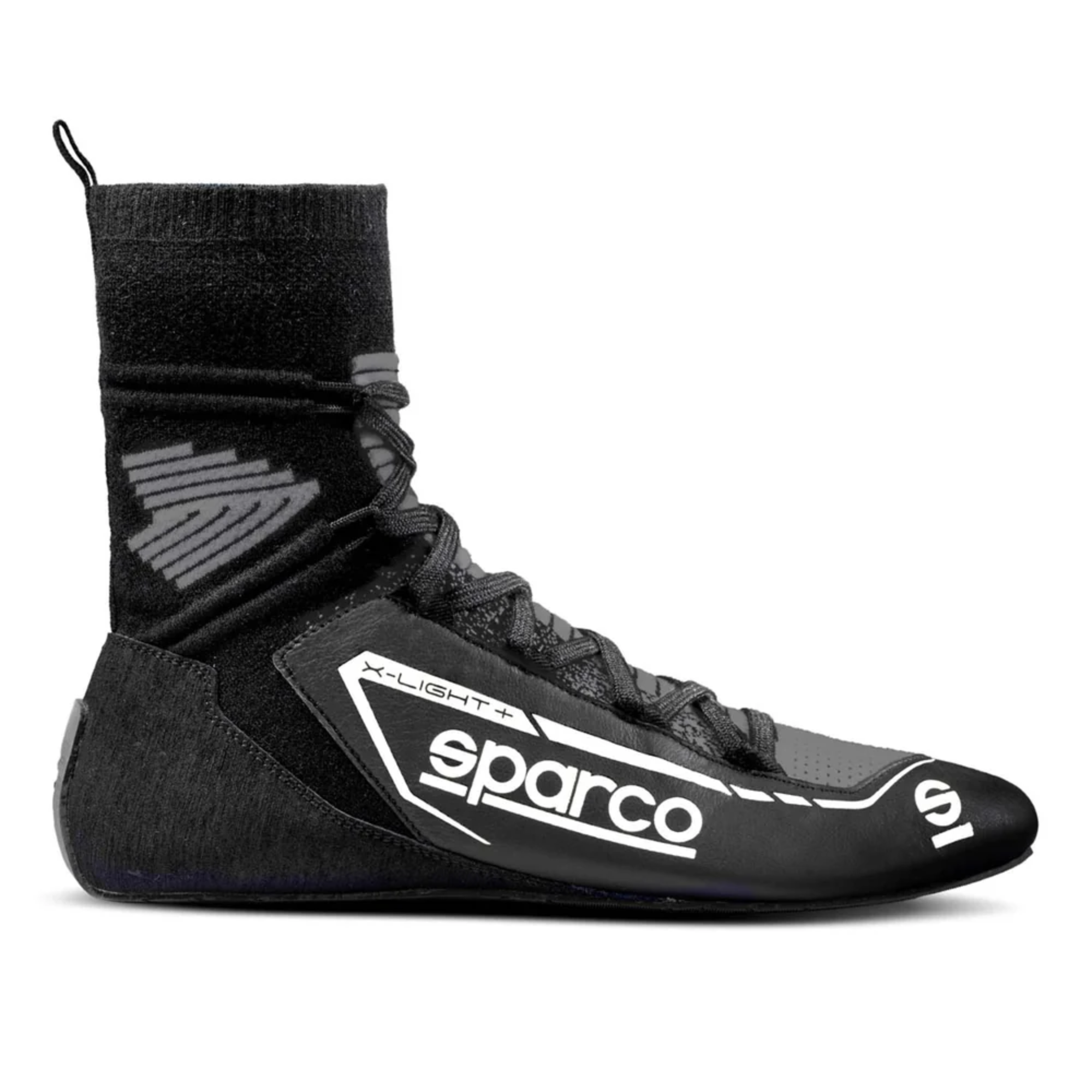 The black Sparco X-Light+ Racing Shoes.